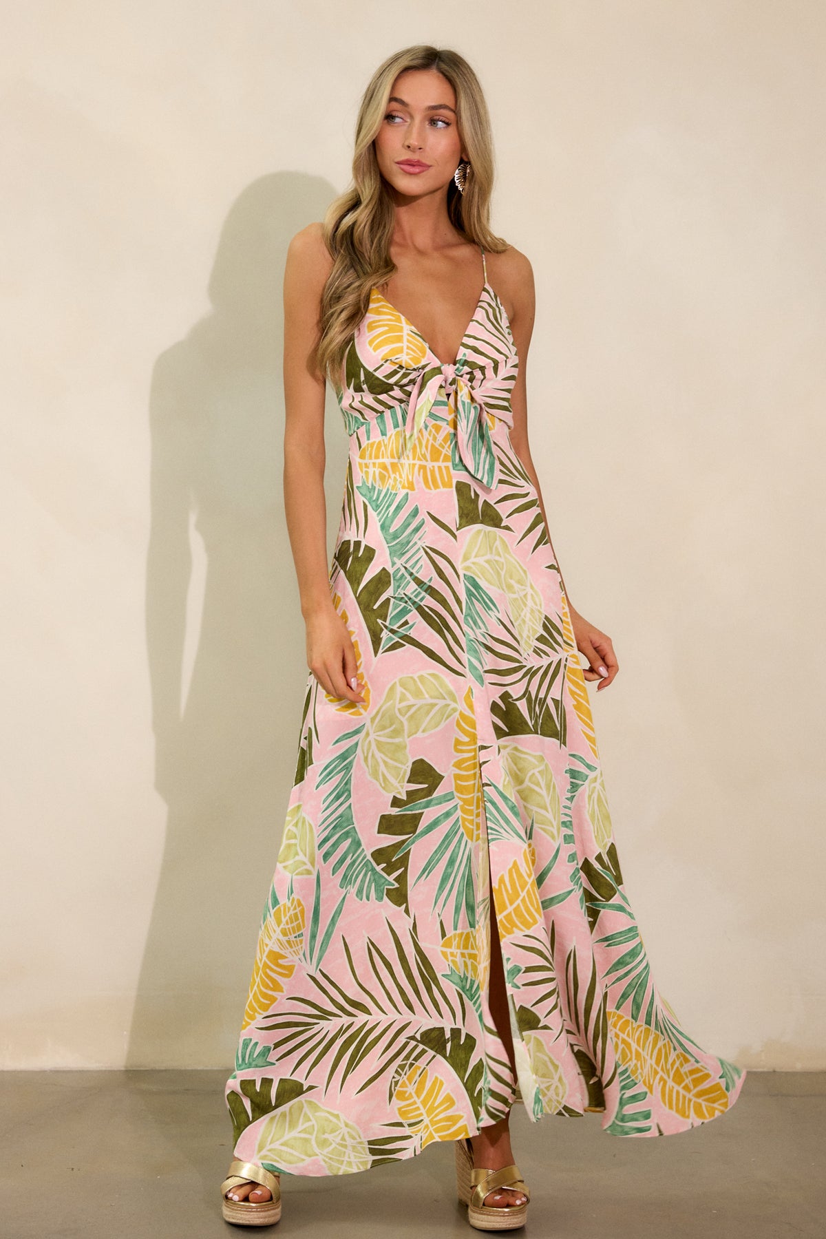 Women Pink Tropical Print Fit & Flare Maxi Dress