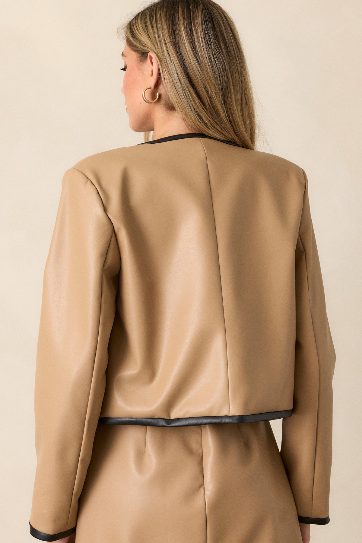 Stylish Camel Faux Leather Dungarees main image 1
