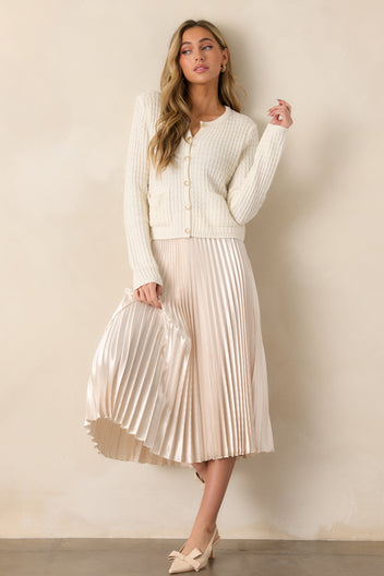 Pleated Midi Skirt in Botanical Engraving Ivory