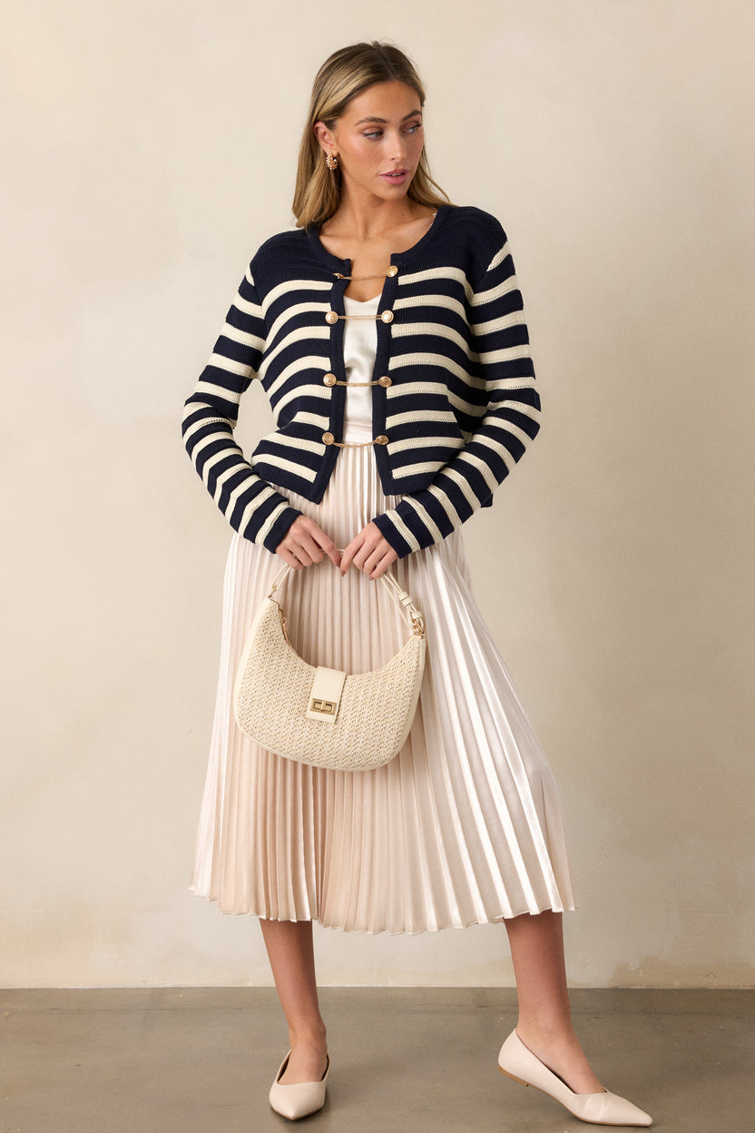 True Tides Cardigan Wine Stripe