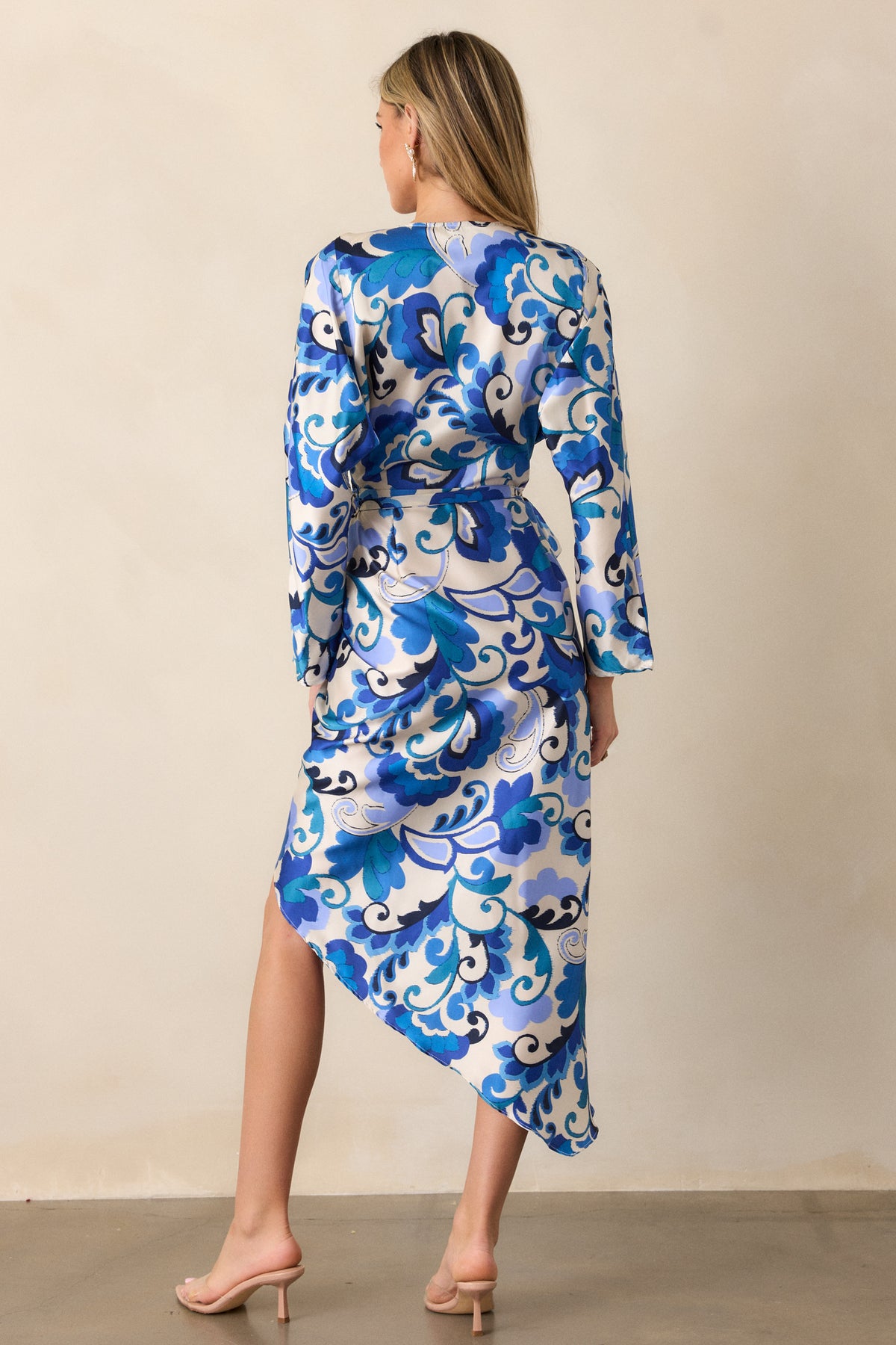 Blue Floral Wrap Midi Dress