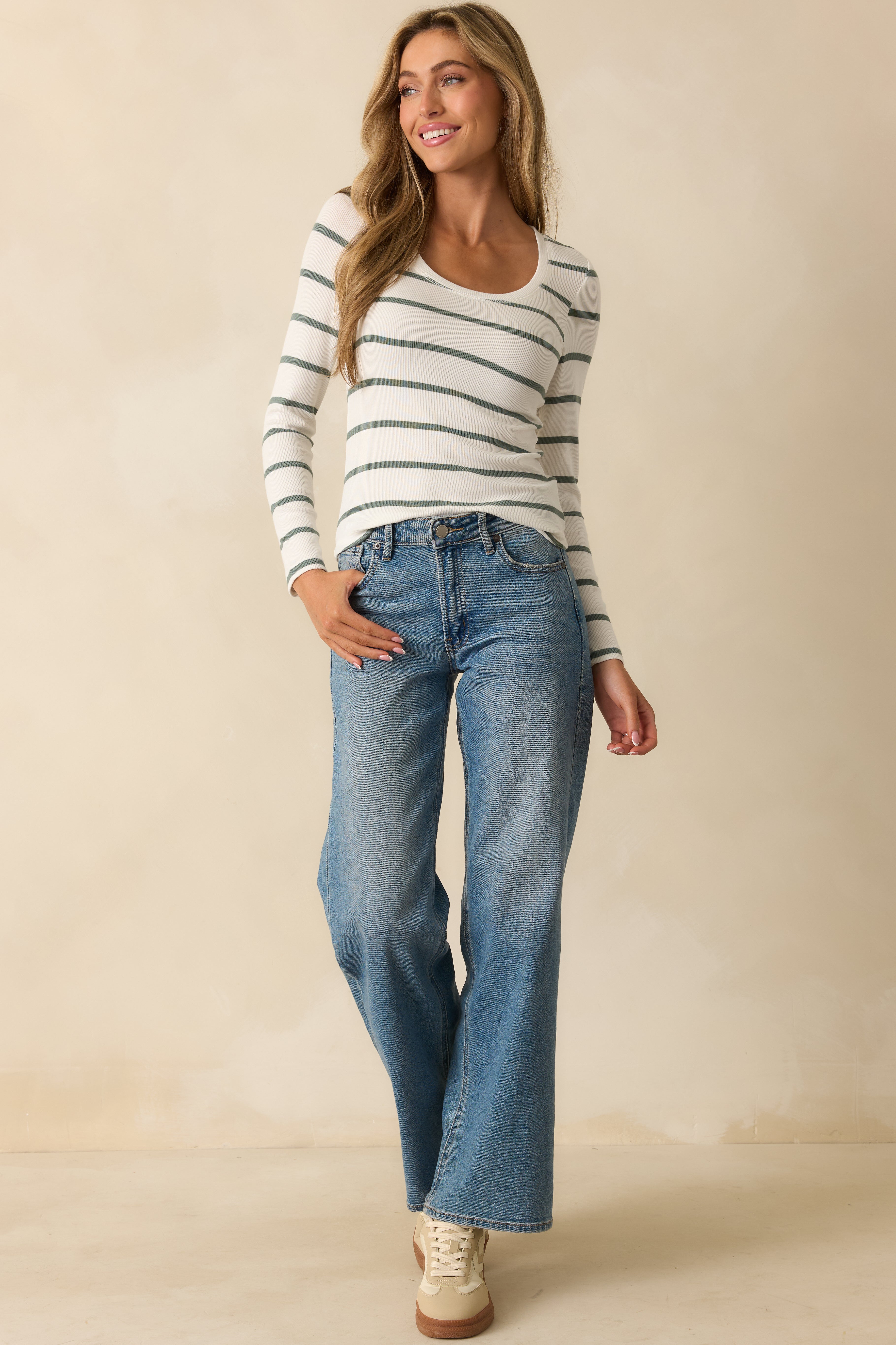 Front-facing view highlighting the slightly fitted silhouette and ribbed fabric texture.