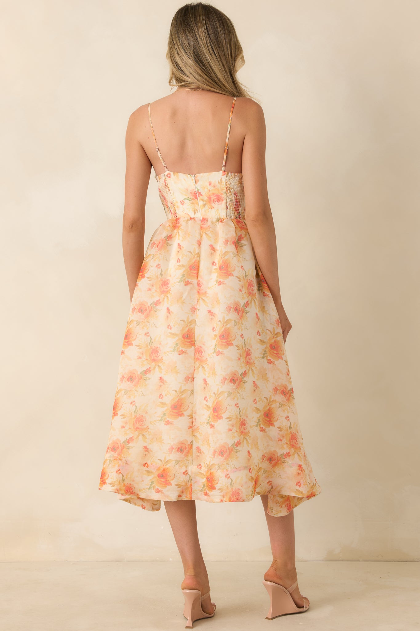 Women's Janna Orange Floral Midi Dress | Size: L | Red Dress Women's Janna Orange Floral Midi Dress | Size: L | Red Dress