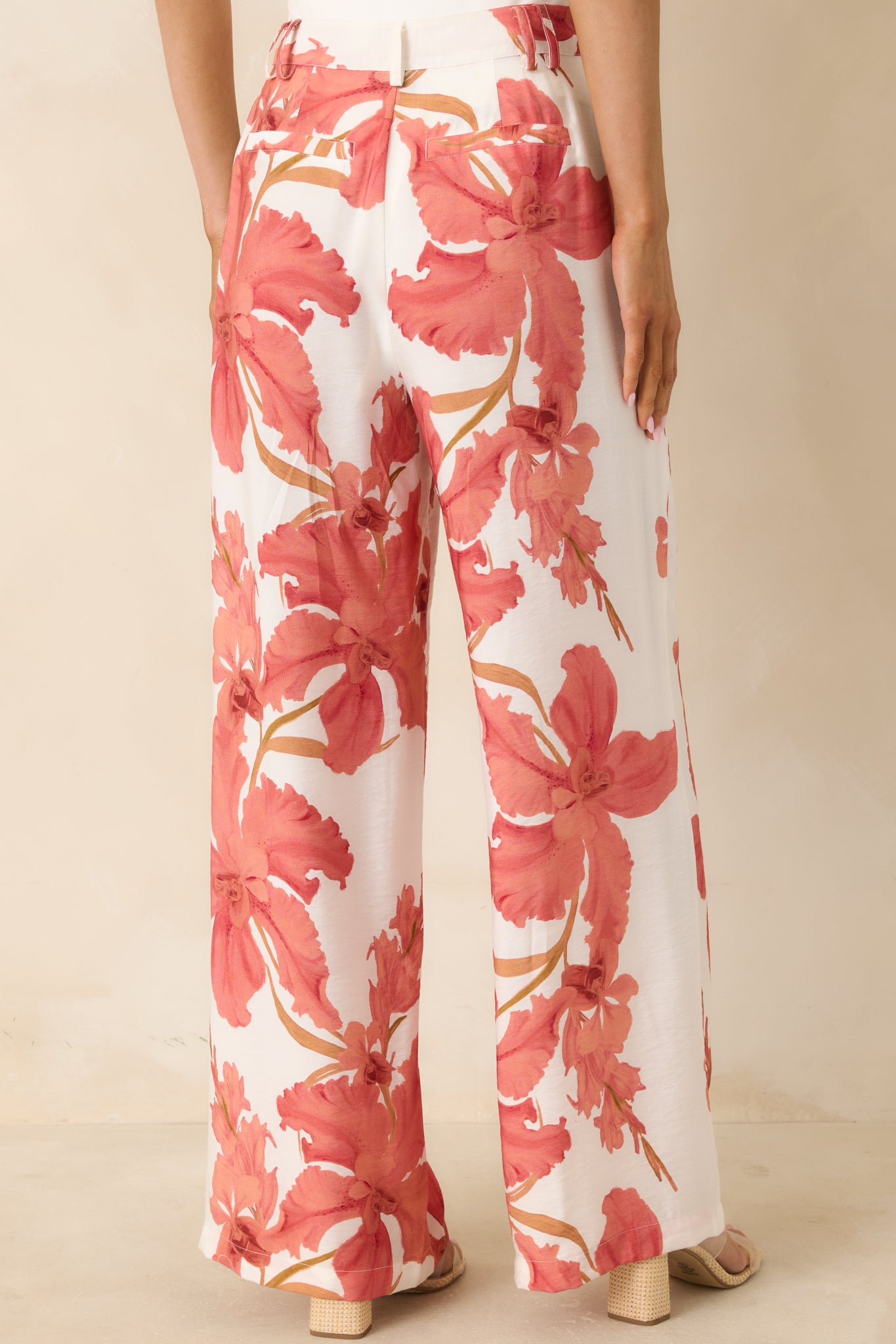 MINKPINK Isla Peach Hibiscus Wide Leg Pants | Red Dress