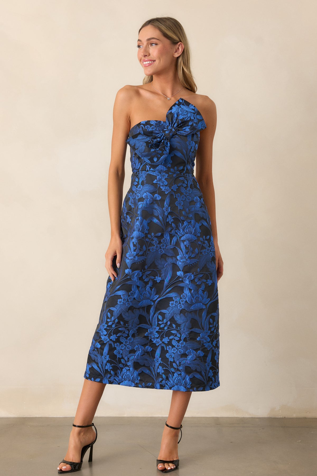 Georgette Strapless Satin Midi Dress Midnight Blue