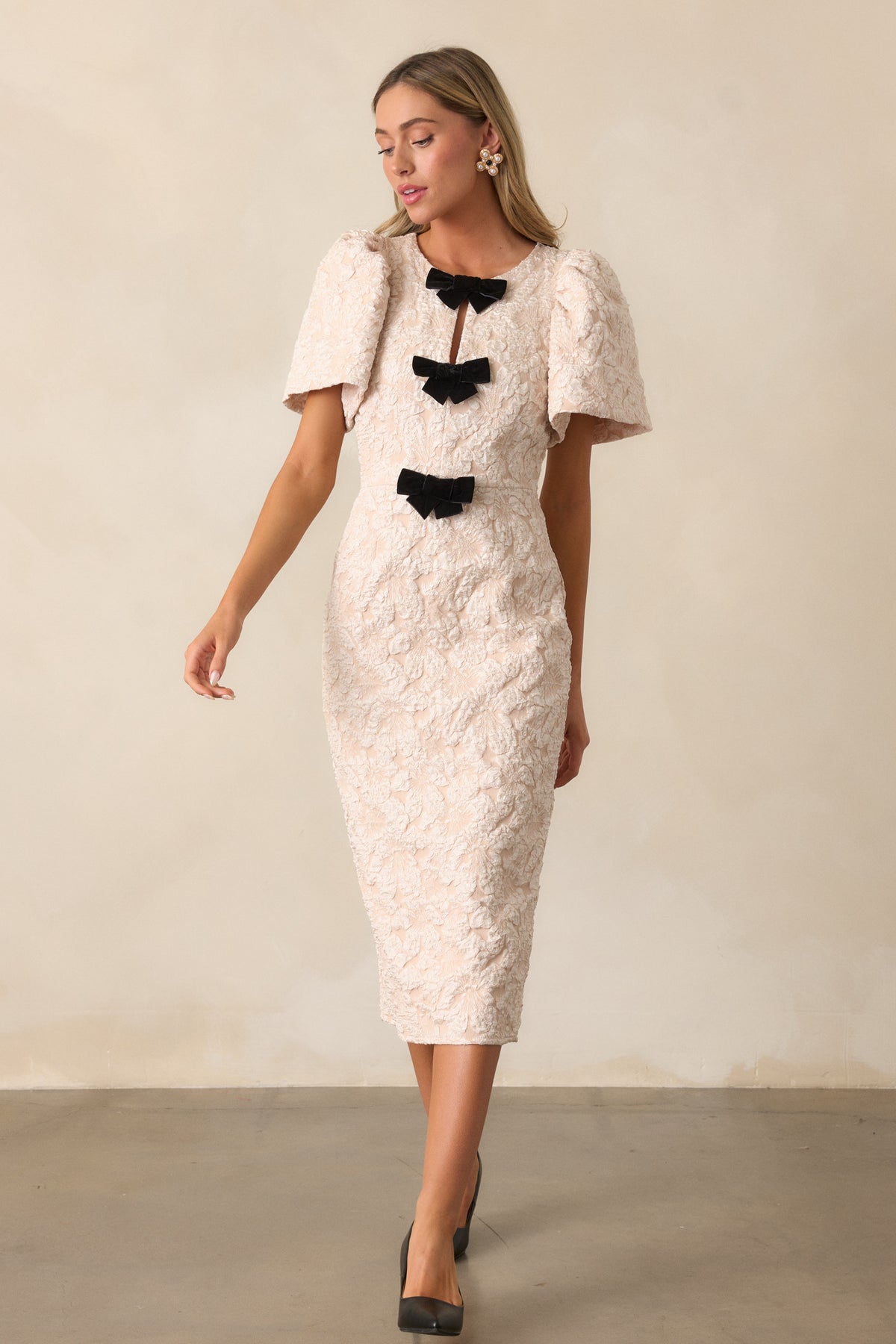 Ecru Jacquard Midi Dress - All Dresses | Red Dress