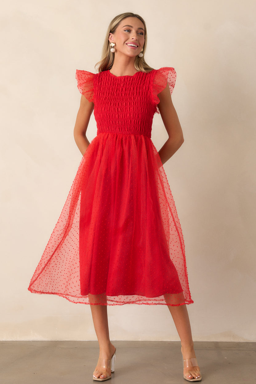 Red Polka Dot Midi Dress