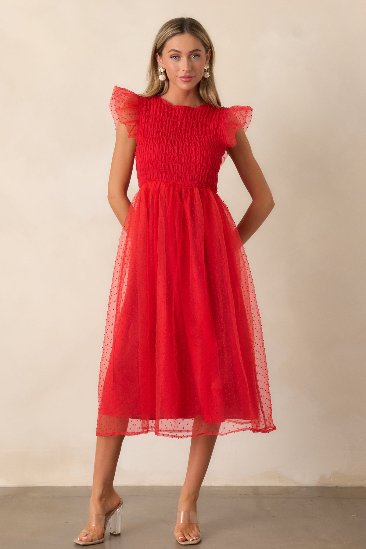 Red Polka Dot Midi Dress - All Dresses | Red Dress
