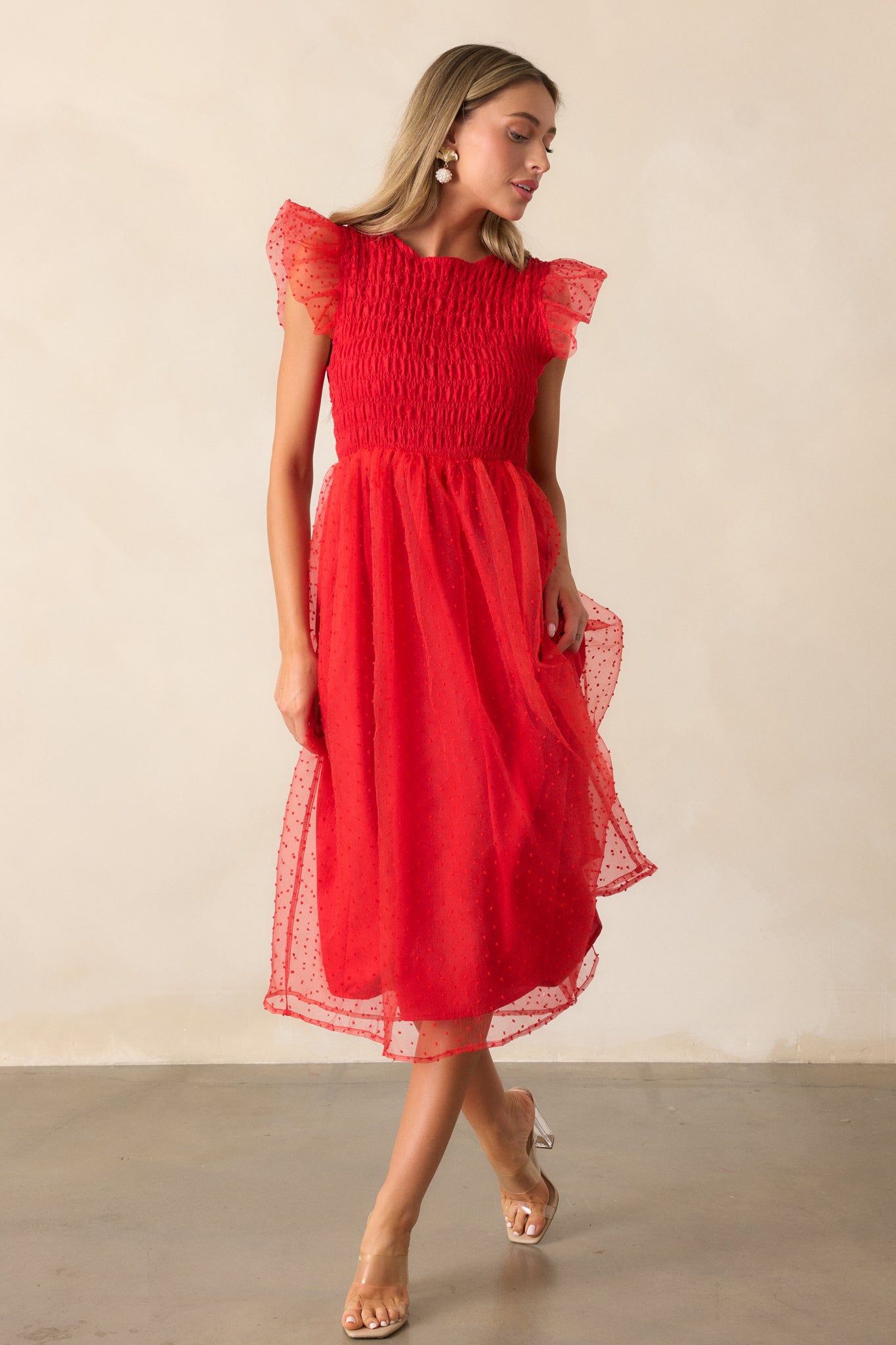 Red Polka Dot Midi Dress