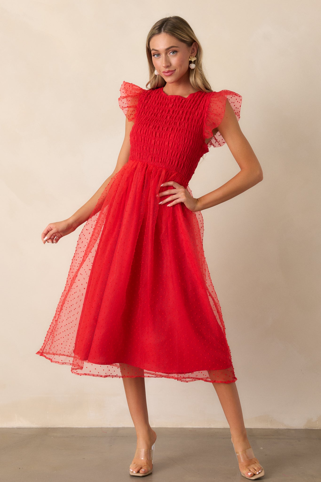 Red Polka Dot Midi Dress