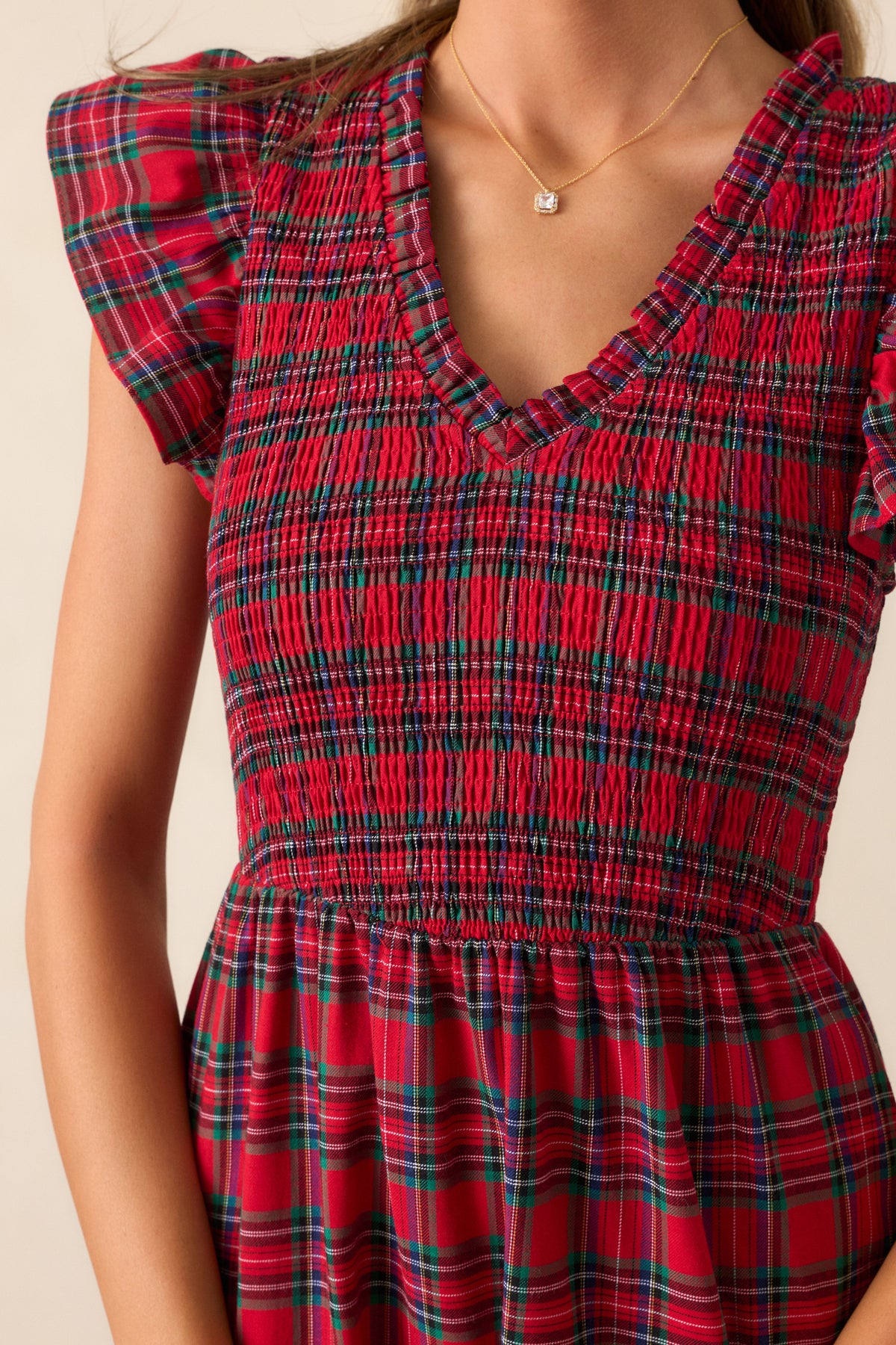 Red Plaid Midi Dress