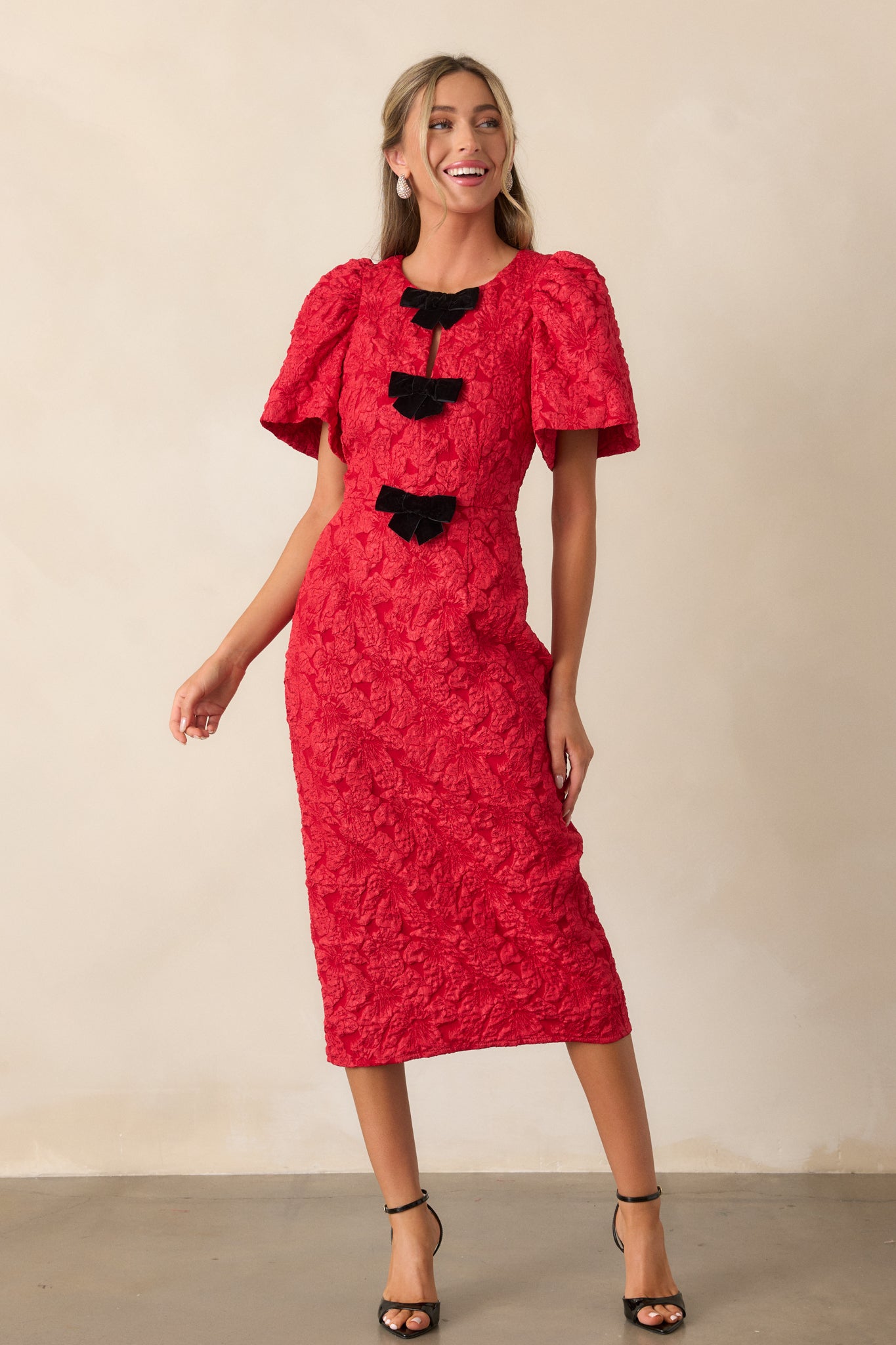 Red Jacquard Midi Dress - All Dresses | Red Dress