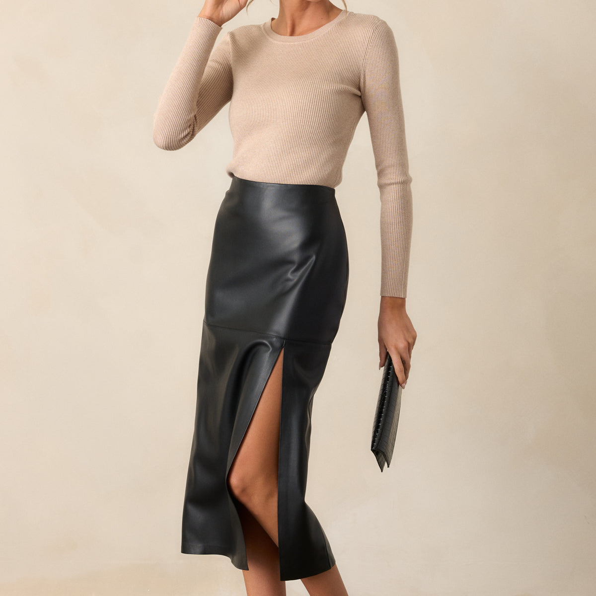 Z Supply Black Faux Leather Skirt - Midi Skirts