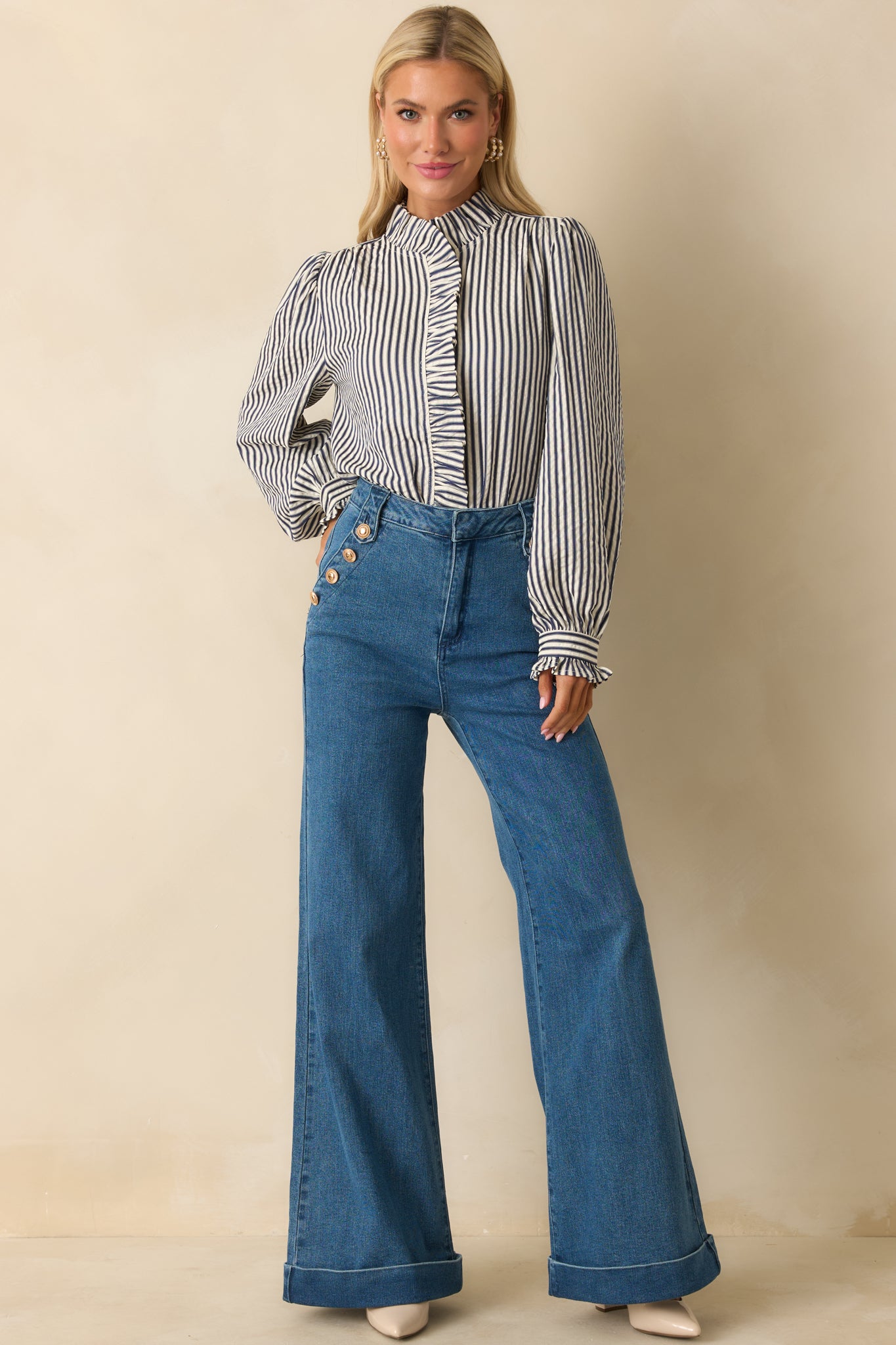 Nautical By Nature Indigo Stretch High Waisted Wide Leg Jeans
