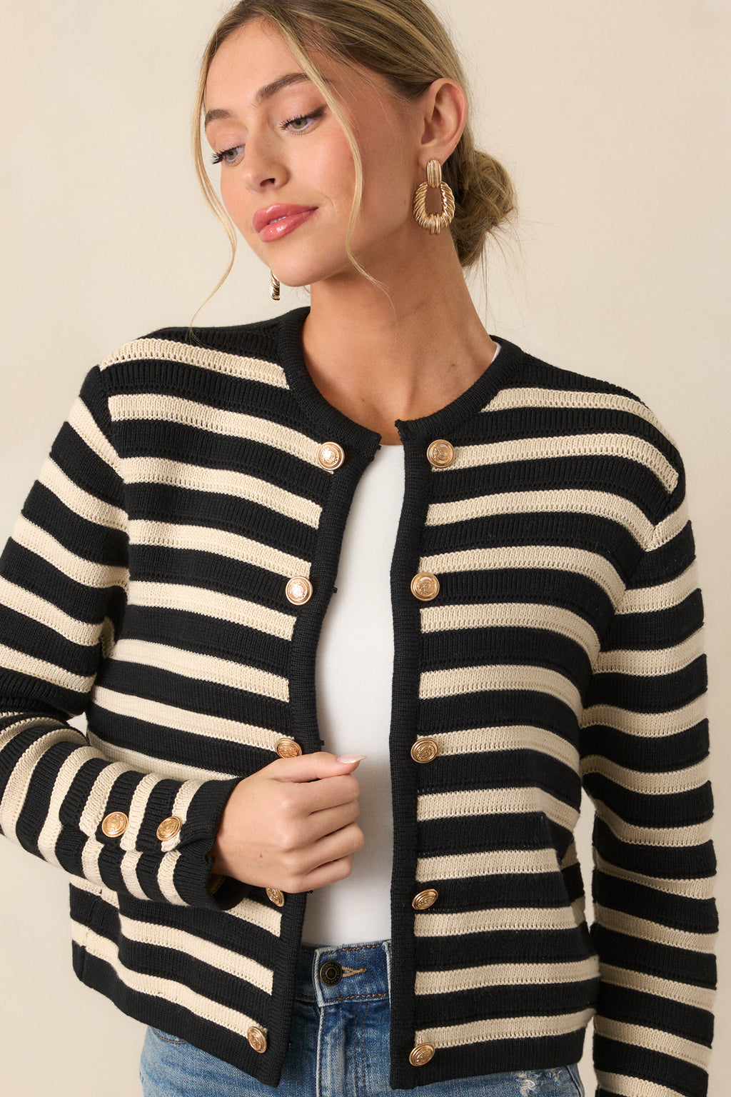 Black Stripe Knit Cardigan - All Tops