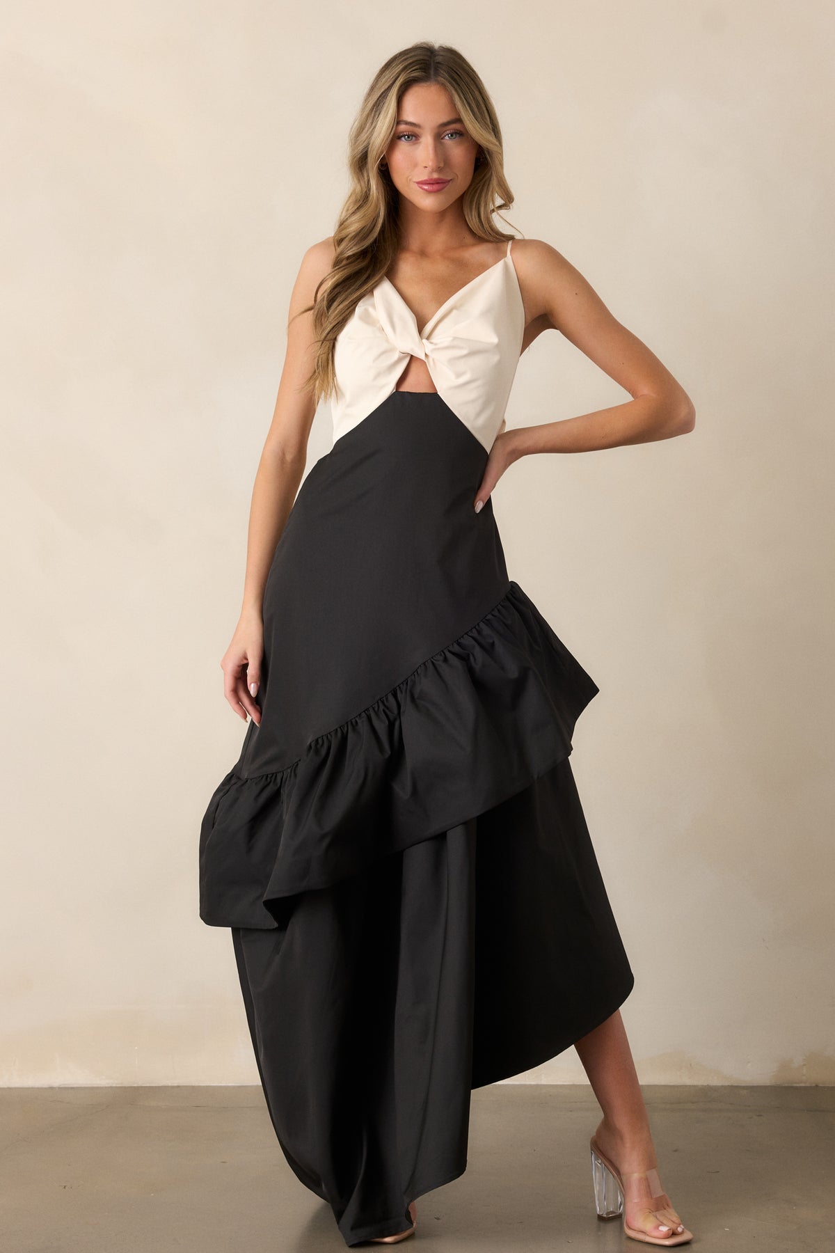 Merlin Asymmetric Ruched Maxi Dress - Black main image 0