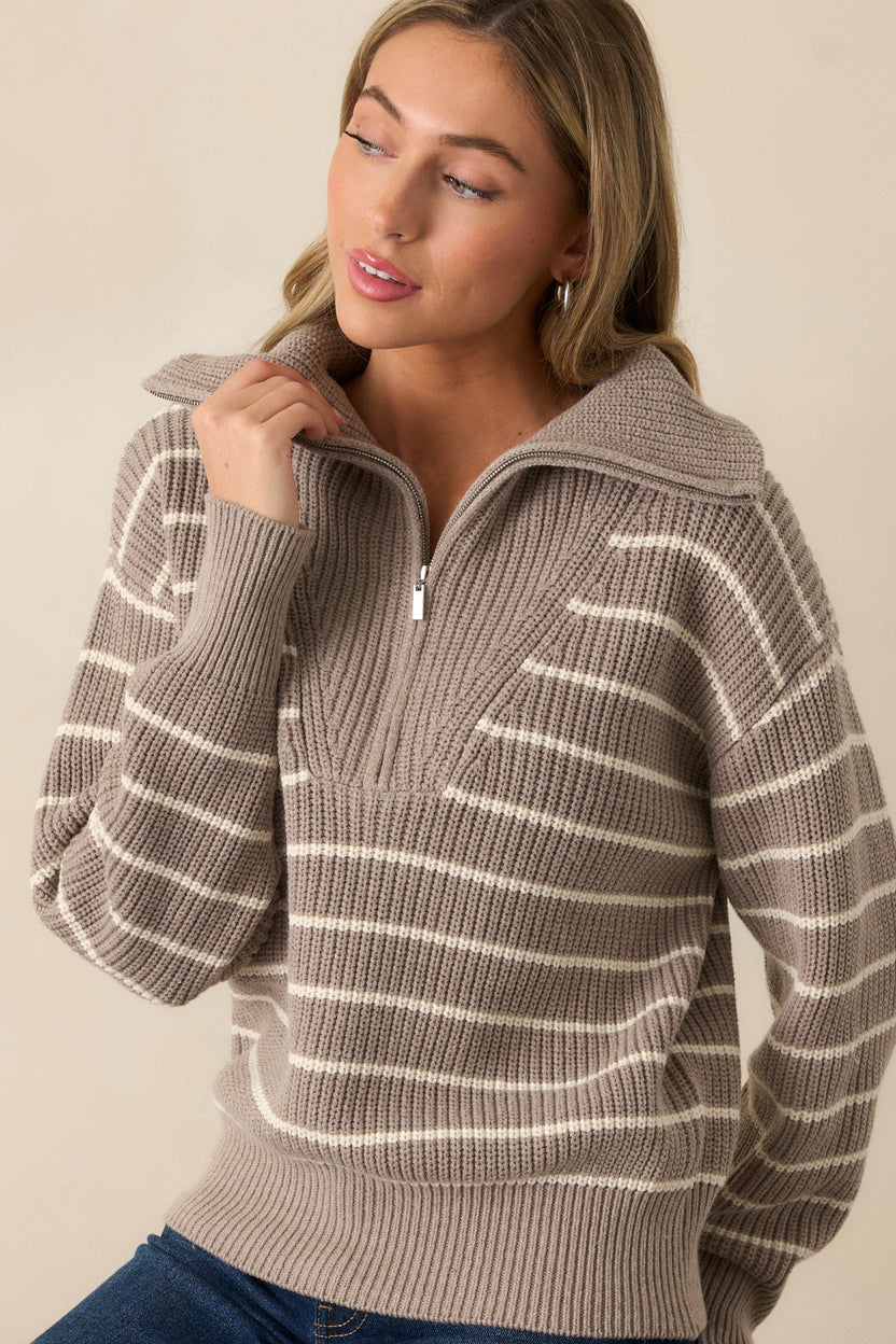 Z Supply Villa Heather Taupe Half Zip Sweater Red Dress