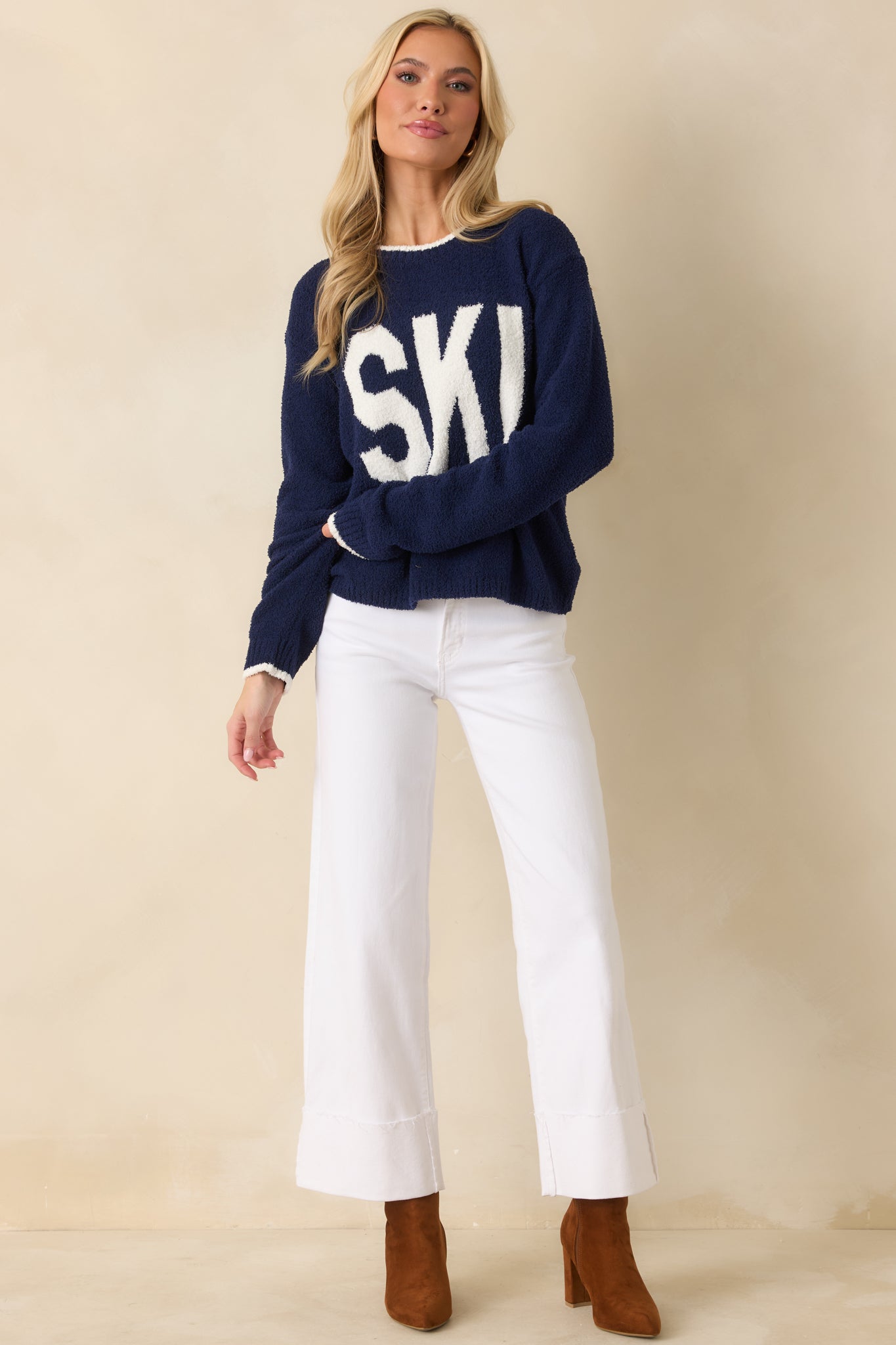 Best I've Seen White Stretch Wide Leg Cuffed Jeans