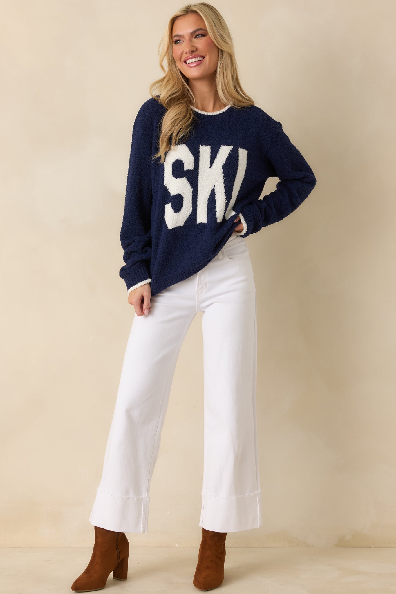 Best I've Seen White Stretch Wide Leg Cuffed Jeans