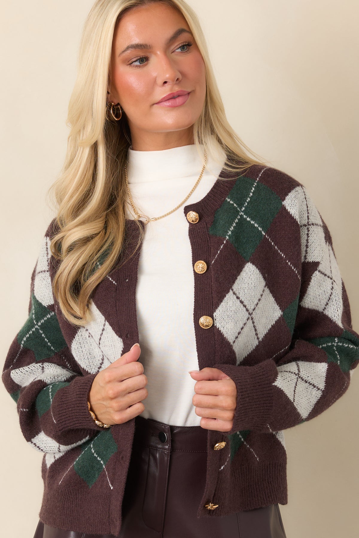 The Winning Combination Brown & Green Knit Argyle Cardigan