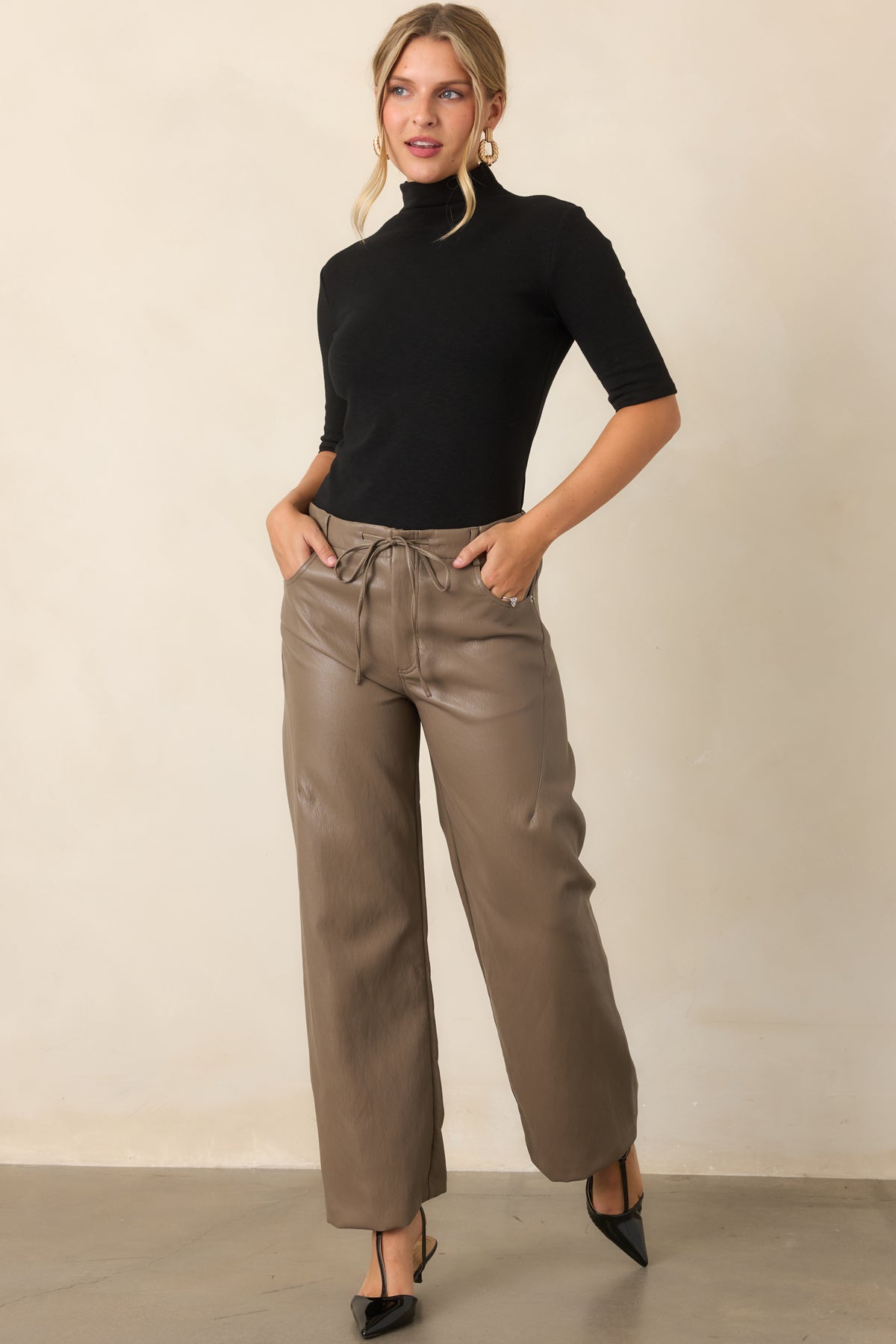 In The Mix Light Brown Faux Leather Wide Leg Pants