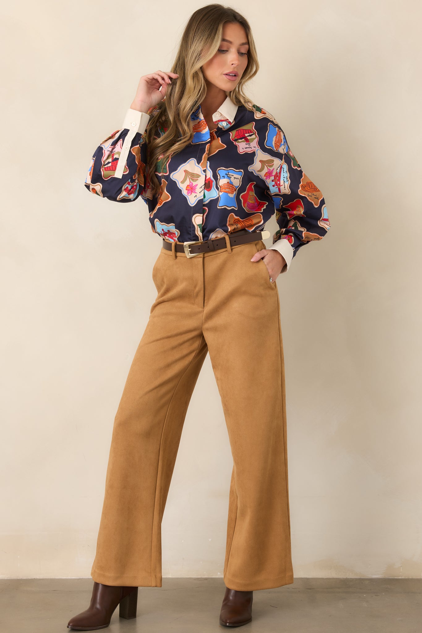 FRNCH Avon Midnight Blue Multi Stamp Button-Up Shirt