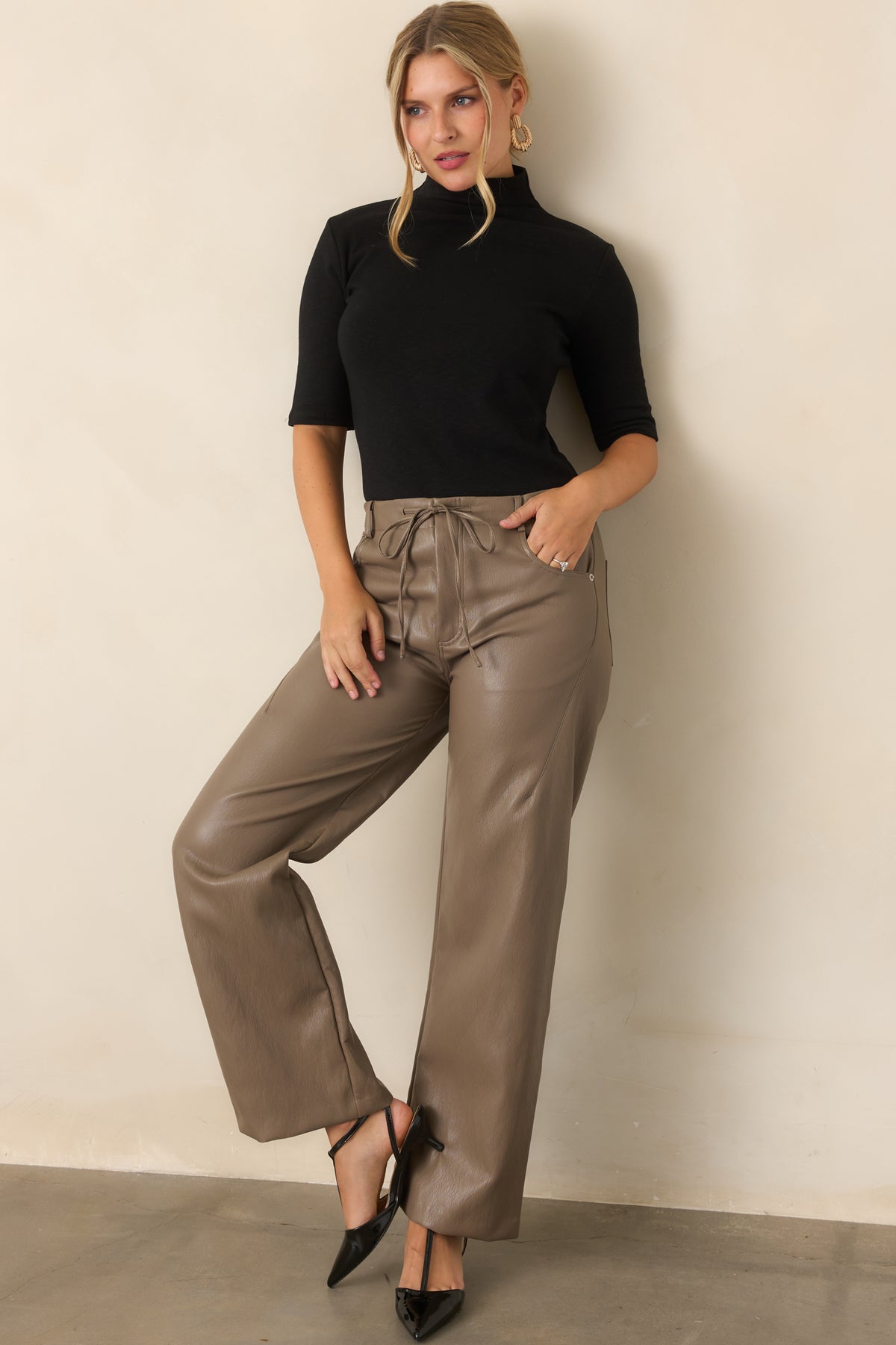 In The Mix Light Brown Faux Leather Wide Leg Pants