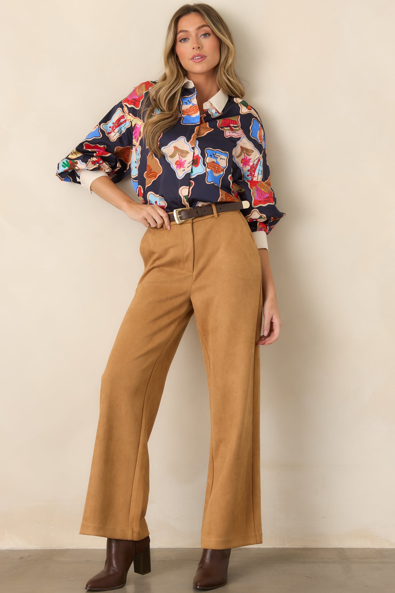 FRNCH Avon Midnight Blue Multi Stamp Button-Up Shirt