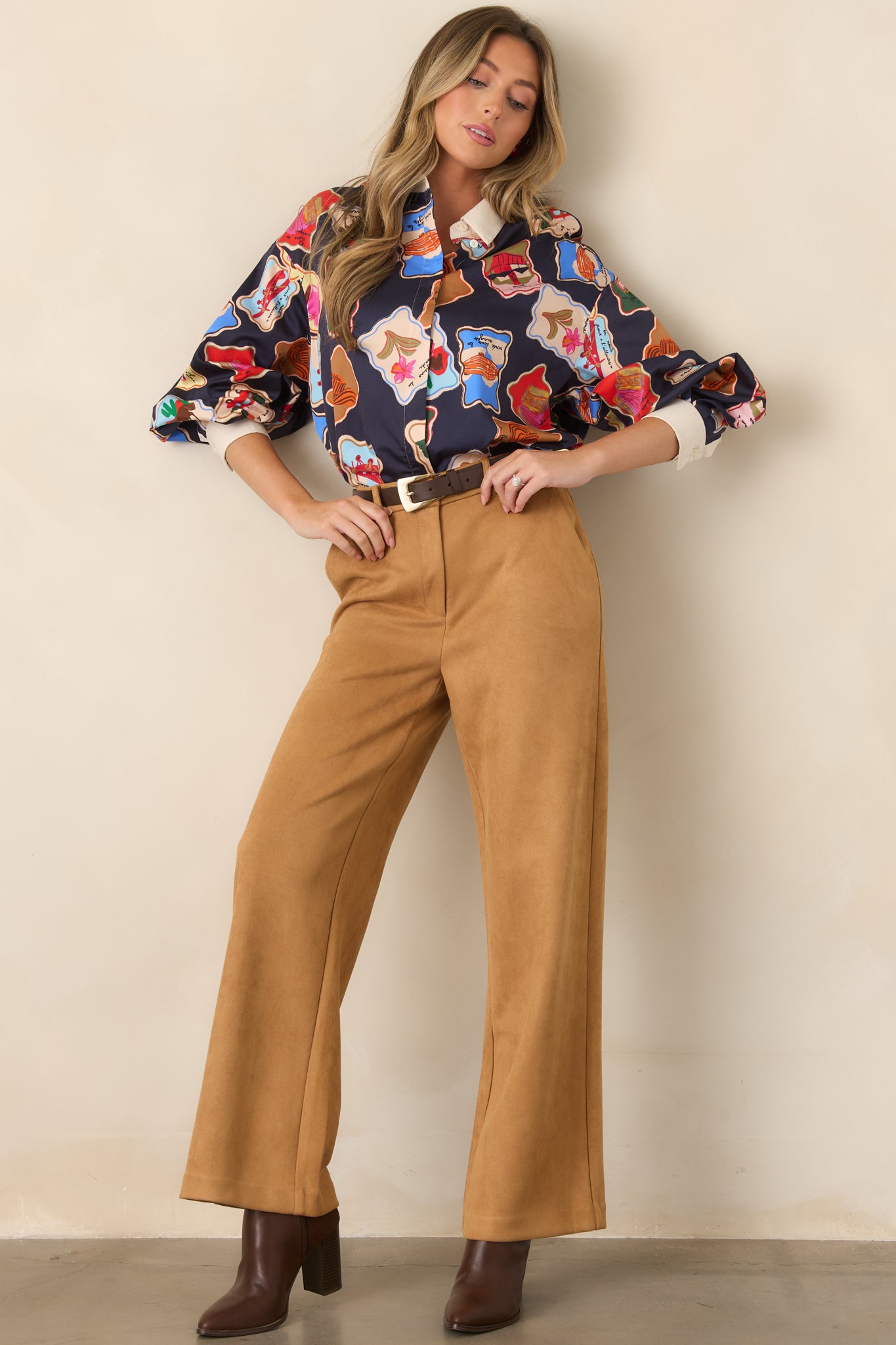 FRNCH Avon Midnight Blue Multi Stamp Button-Up Shirt