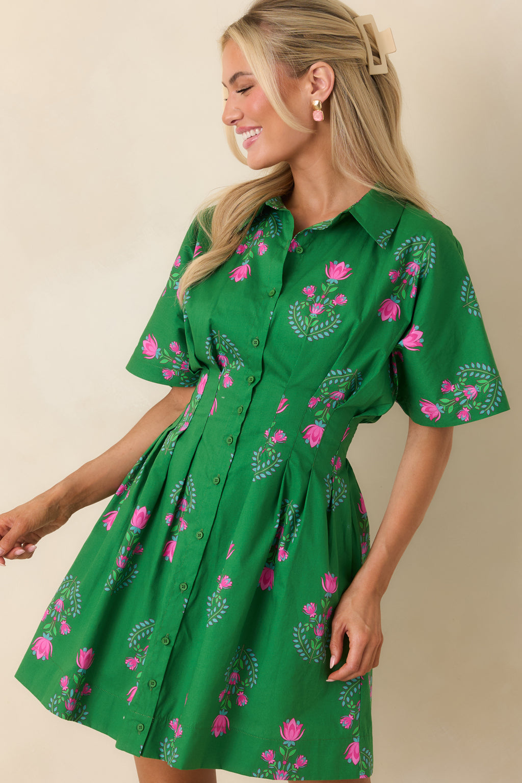 green and red floral dress No Timeline & Pink Cotton Pleated Mini Shirt A Line V Neck COLORS_Mint Green Size:EU 44 Floor length