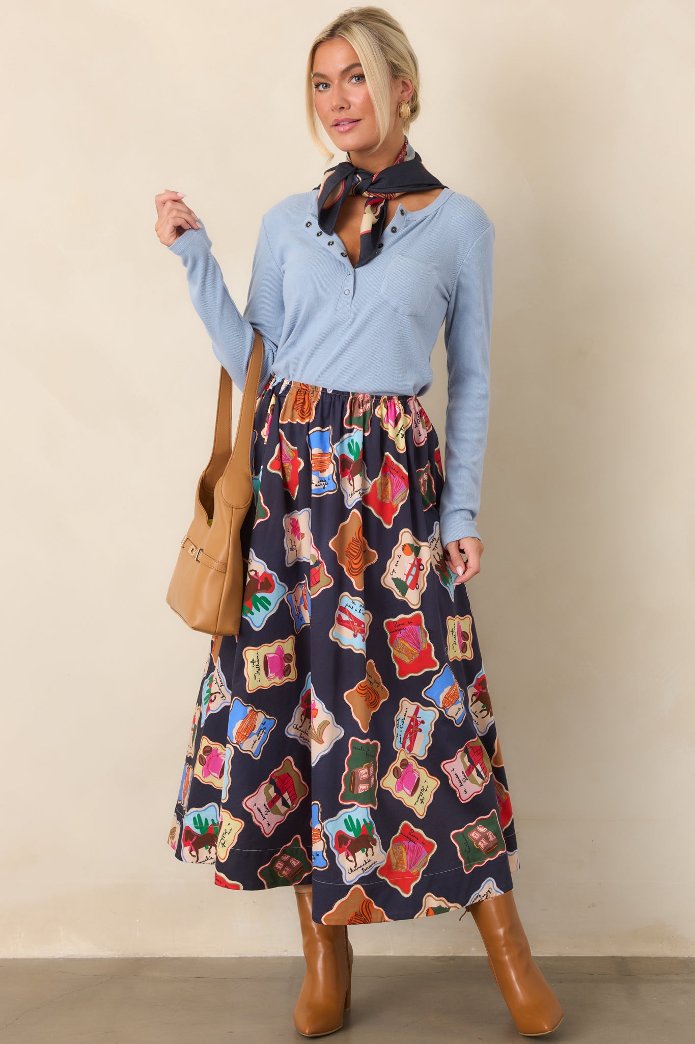 FRNCH Borth Midnight Blue Multi Stamp Maxi Skirt