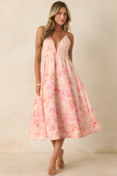 light pink cross stitch pineapple embroidered midi dress Oaklee Light Pink Embroidered Midi Dress - US 10