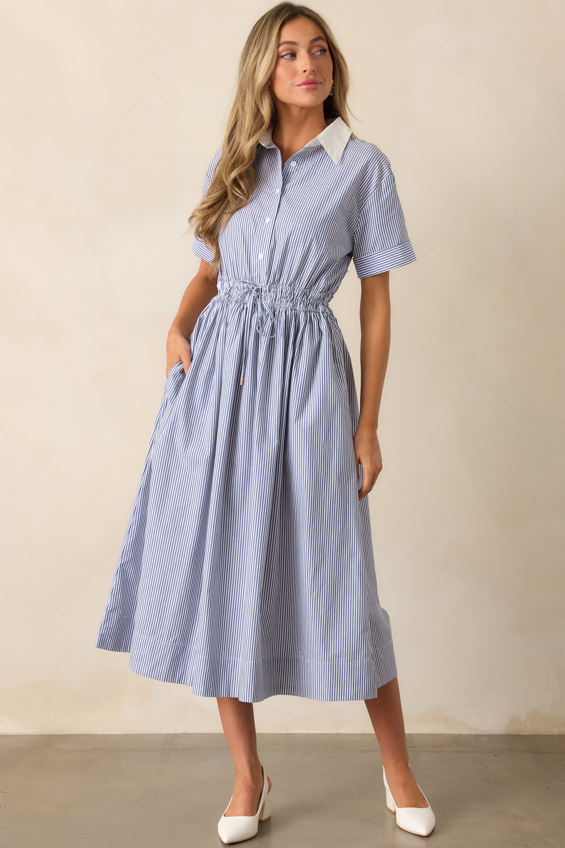 Casa Blue Stripe Cotton Dress