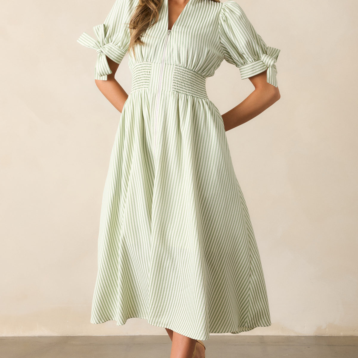 Stripe Zip Front Midi Dress - All Dresses | Red Dress