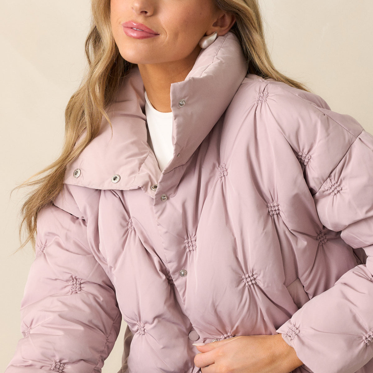 Mauve Mist Tufted Puffer Jacket - All Outerwear | Red Dress
