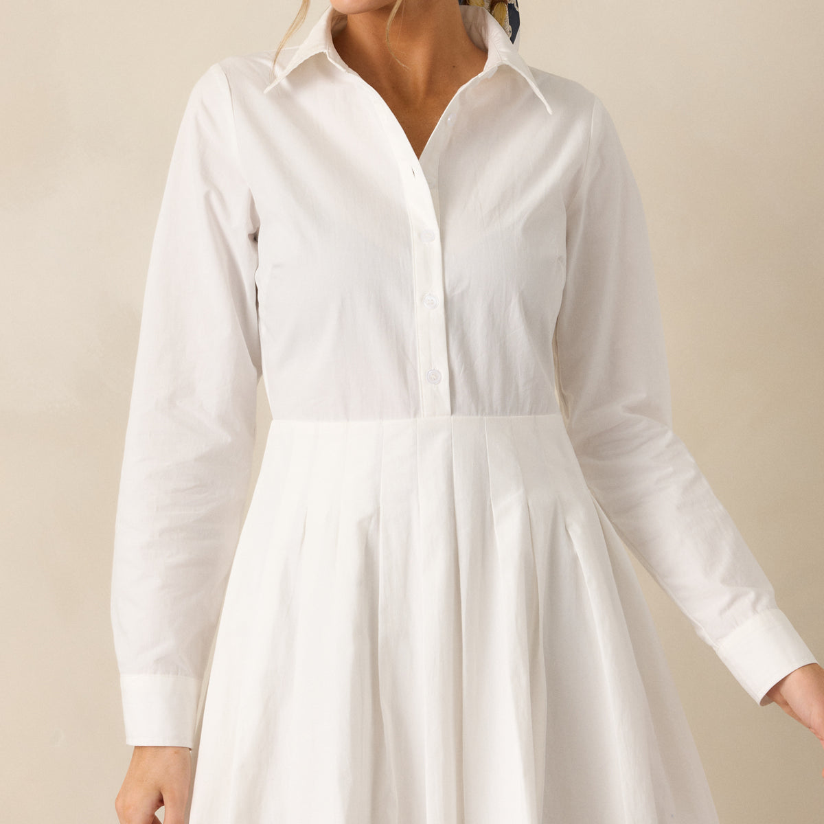 fitted lace wedding dress 100% Cotton White Long Sleeve Mini Shirt Dress - All Dress