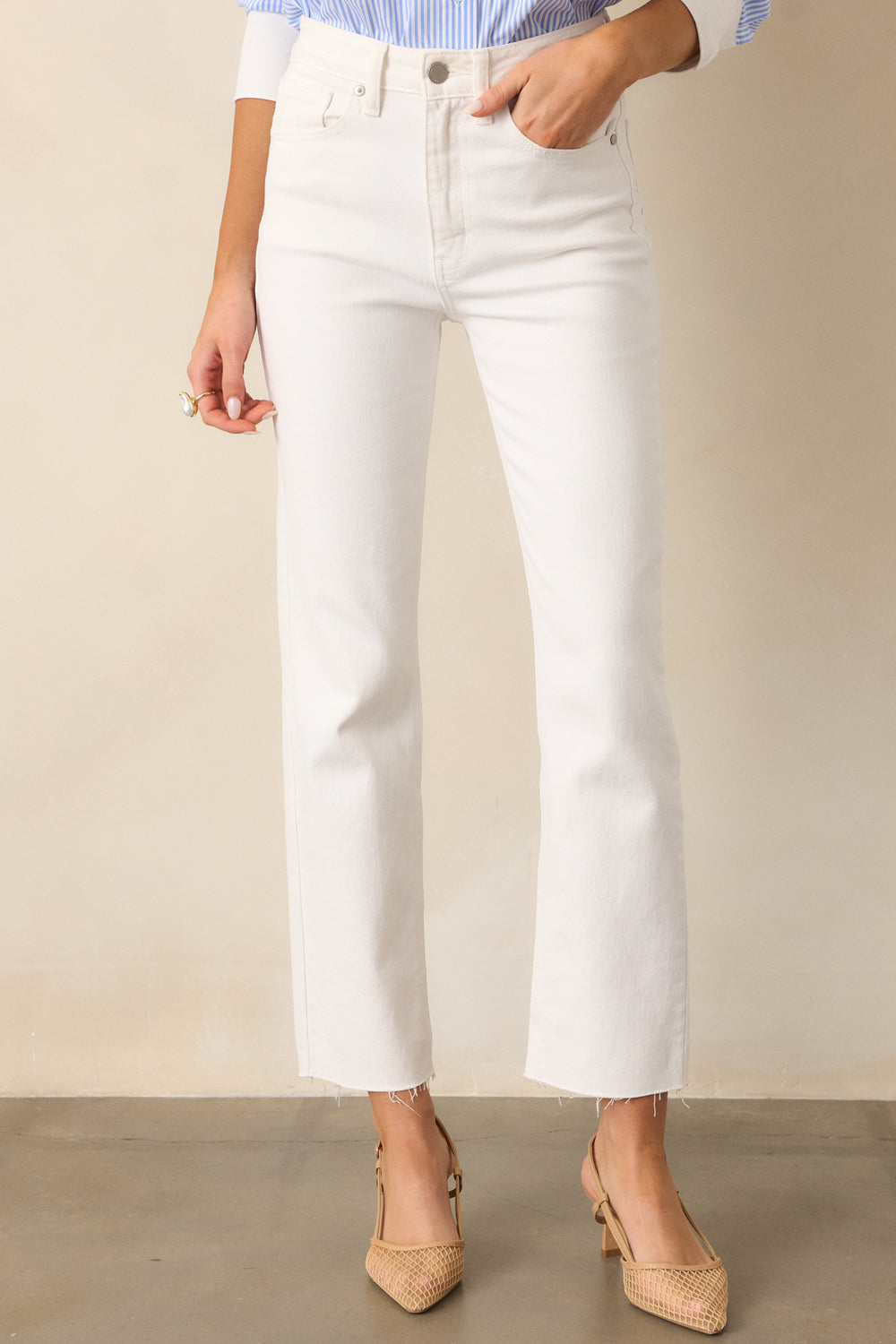 Vertical Stripe Button Accent Top