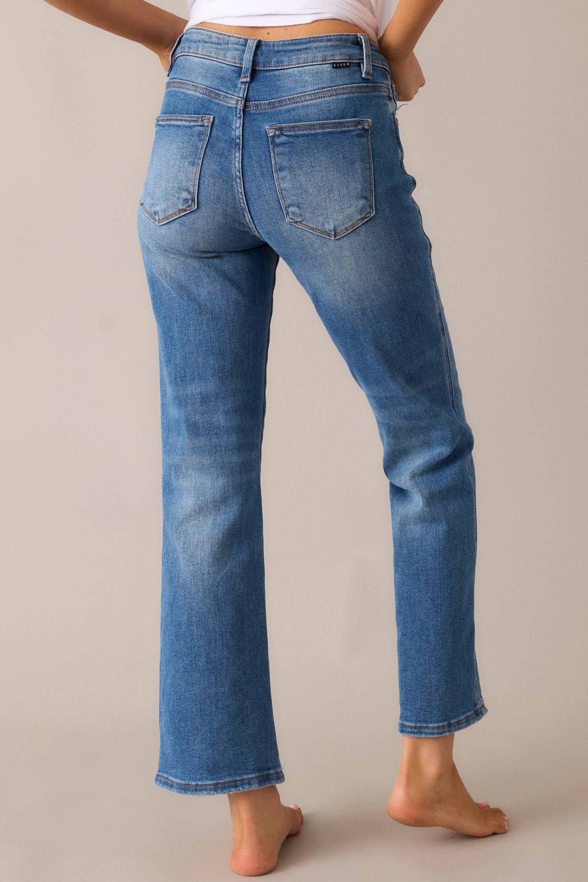 Vidya Blue Medium Wash Straight Leg Denim Jeans