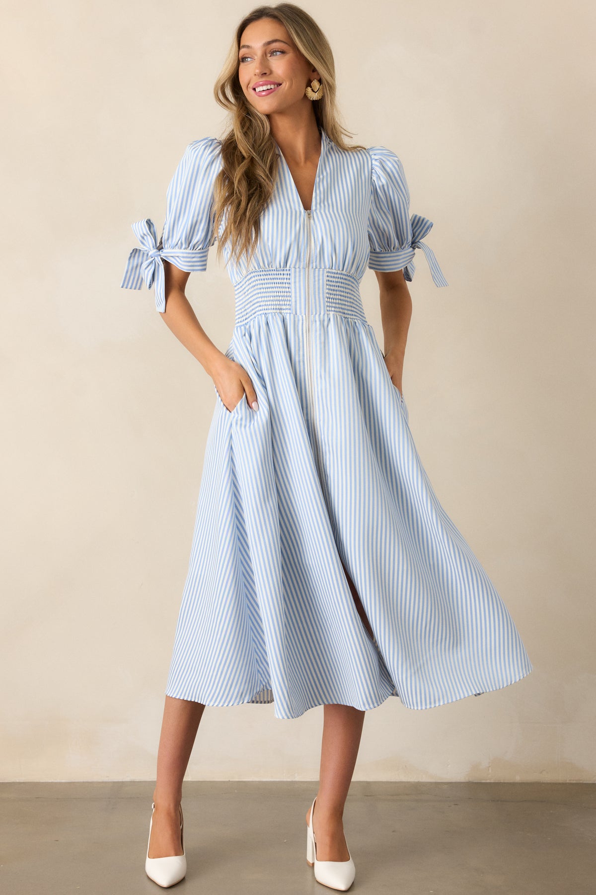 Vanessa Stripe Midi Dress- Blue