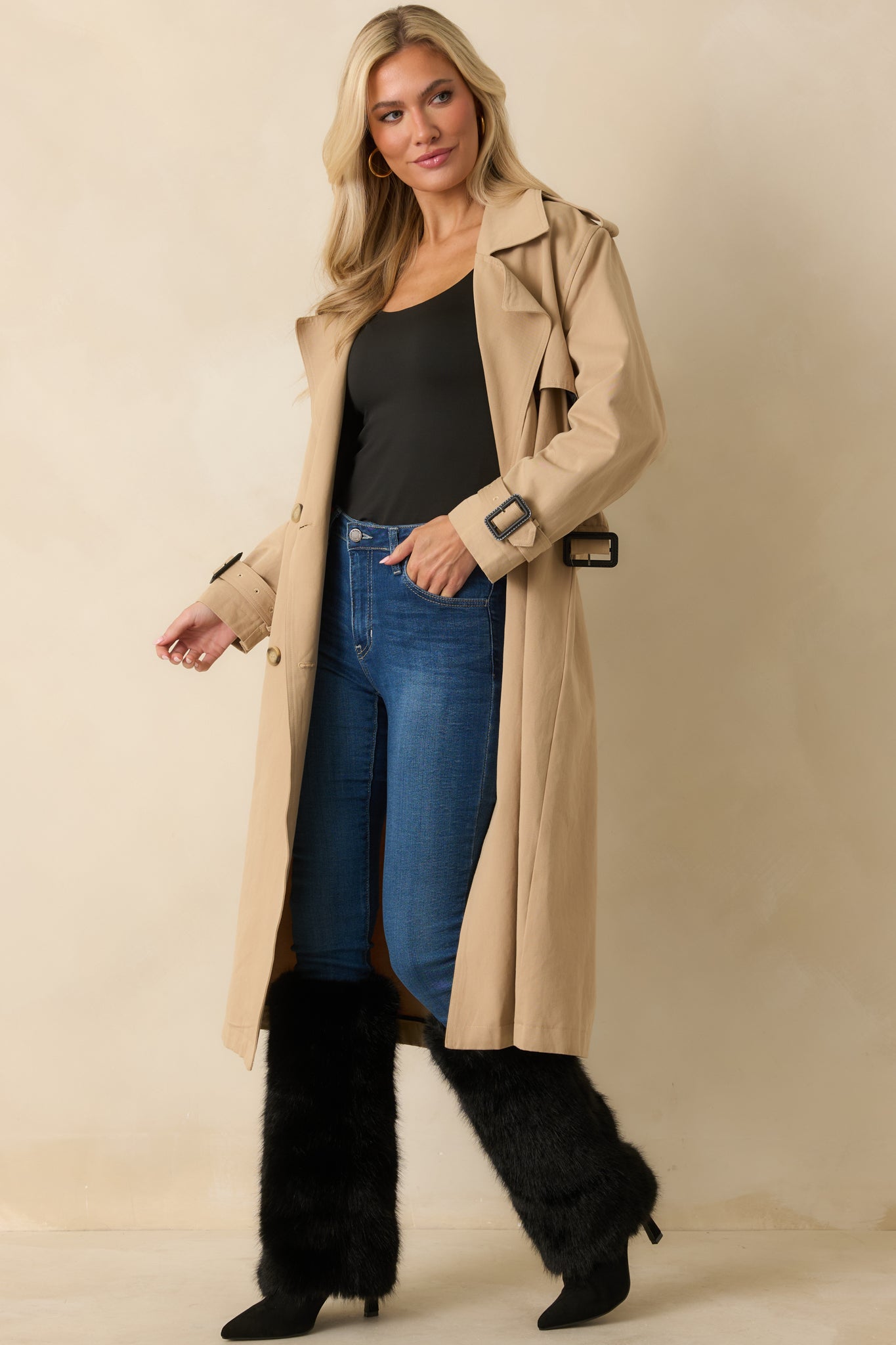 On the Avenue Tan Cotton Belted Trench Coat