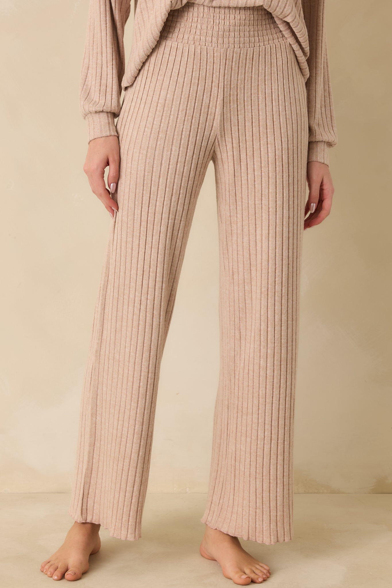 Z Supply Taupe Dawn Smocked Rib Pants