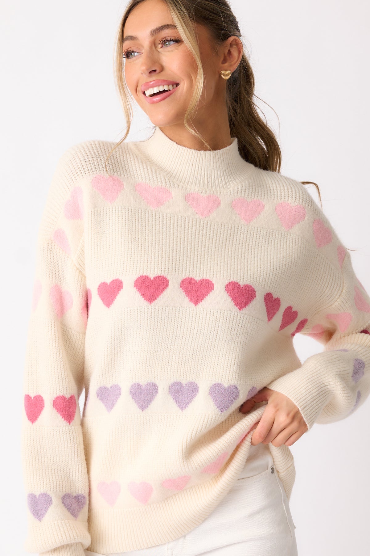 RUBY/IVORY | STRIPED MOCK NECK SWEATER main image 1