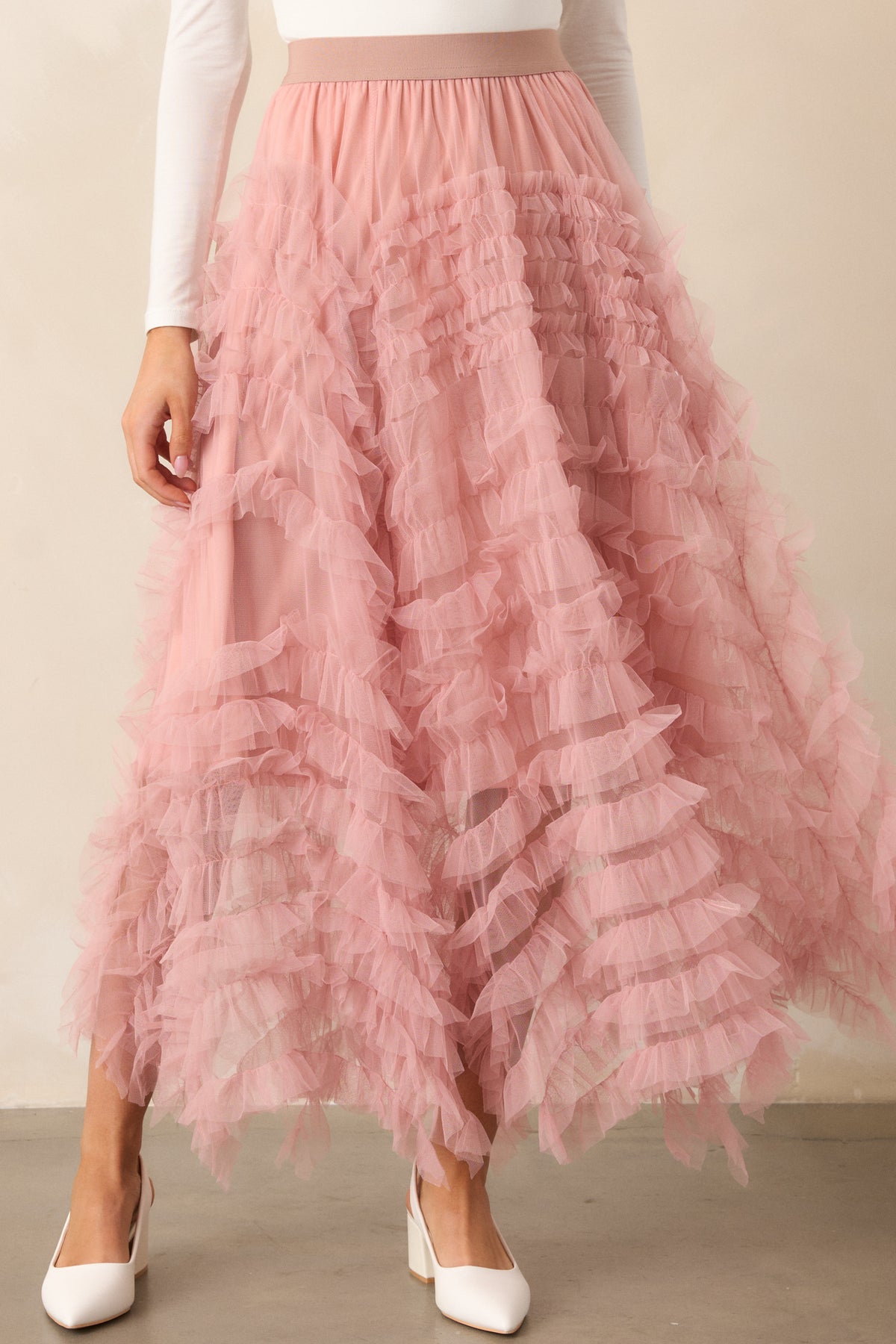PINK TULLE MIDI SKIRT W/RED HEARTS