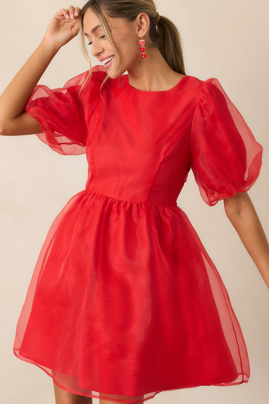 Red Puff Sleeve Mini Dress - All Dresses