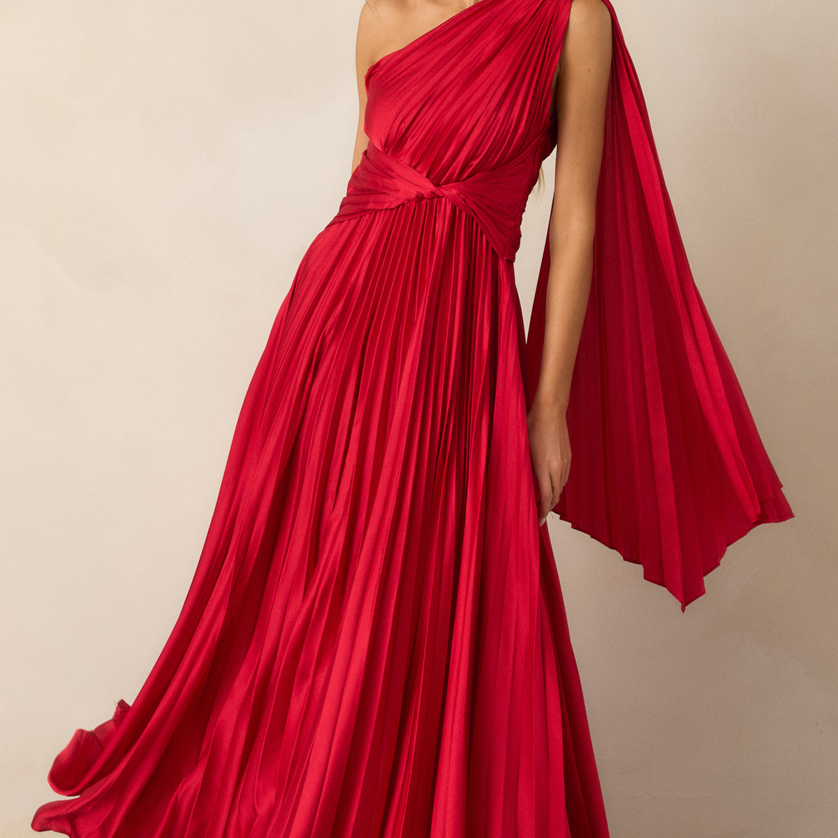 one red dress Red One Shoulder Pleated Maxi Dress - All Dresses