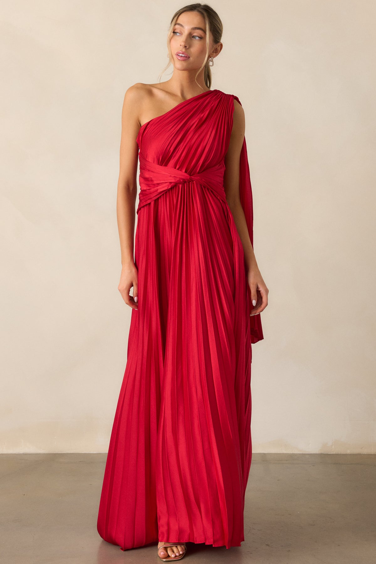 One-Shoulder Pleated Maxi Dress