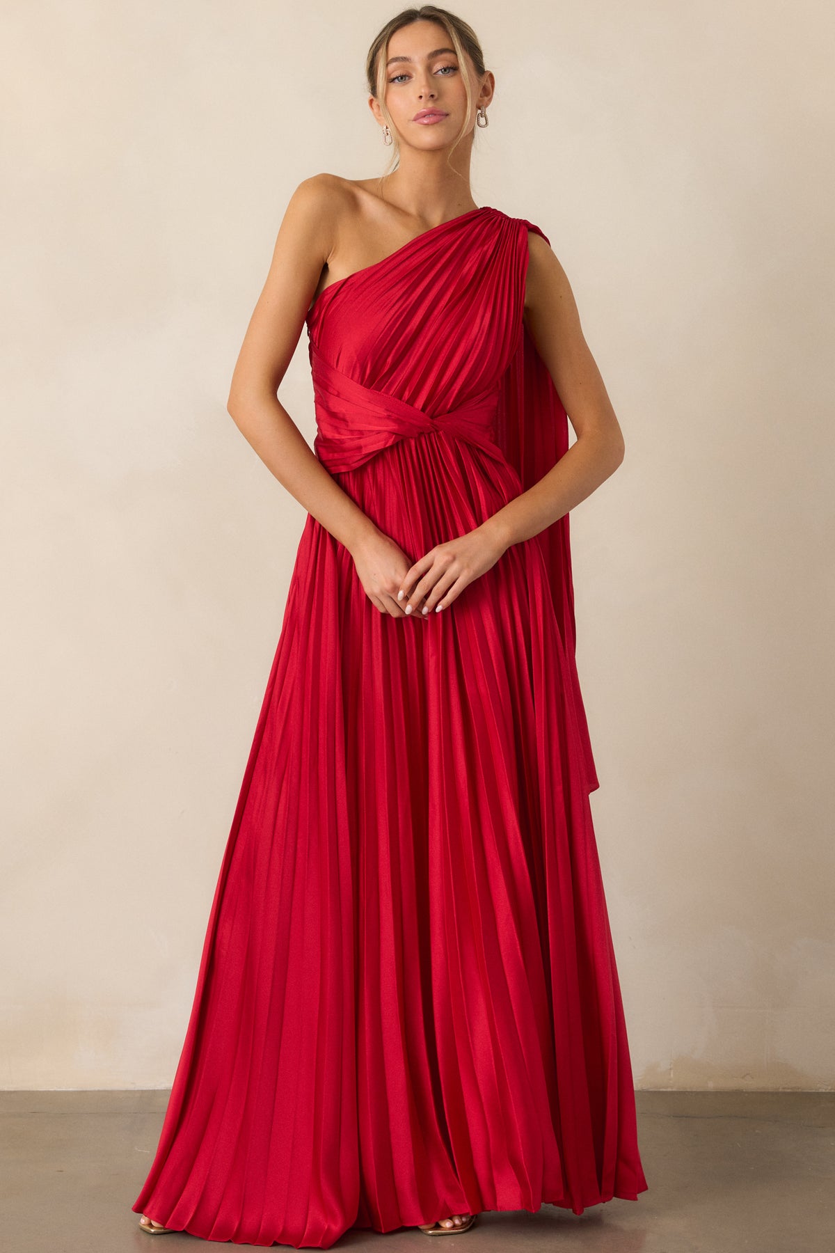 One-Shoulder Pleated Maxi Dress – Coming Soon