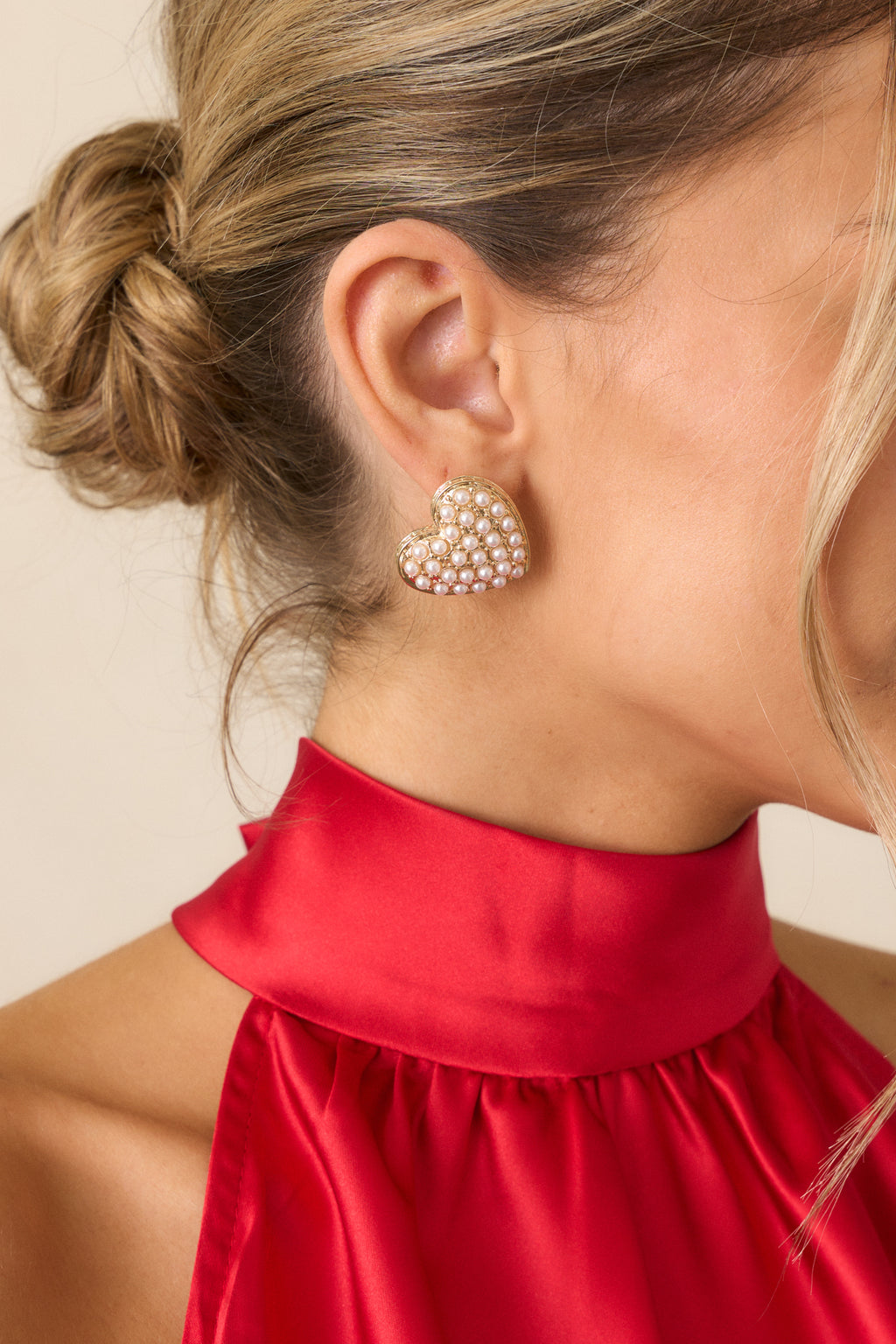 Gold & Ivory Heart Earrings - All Jewelry