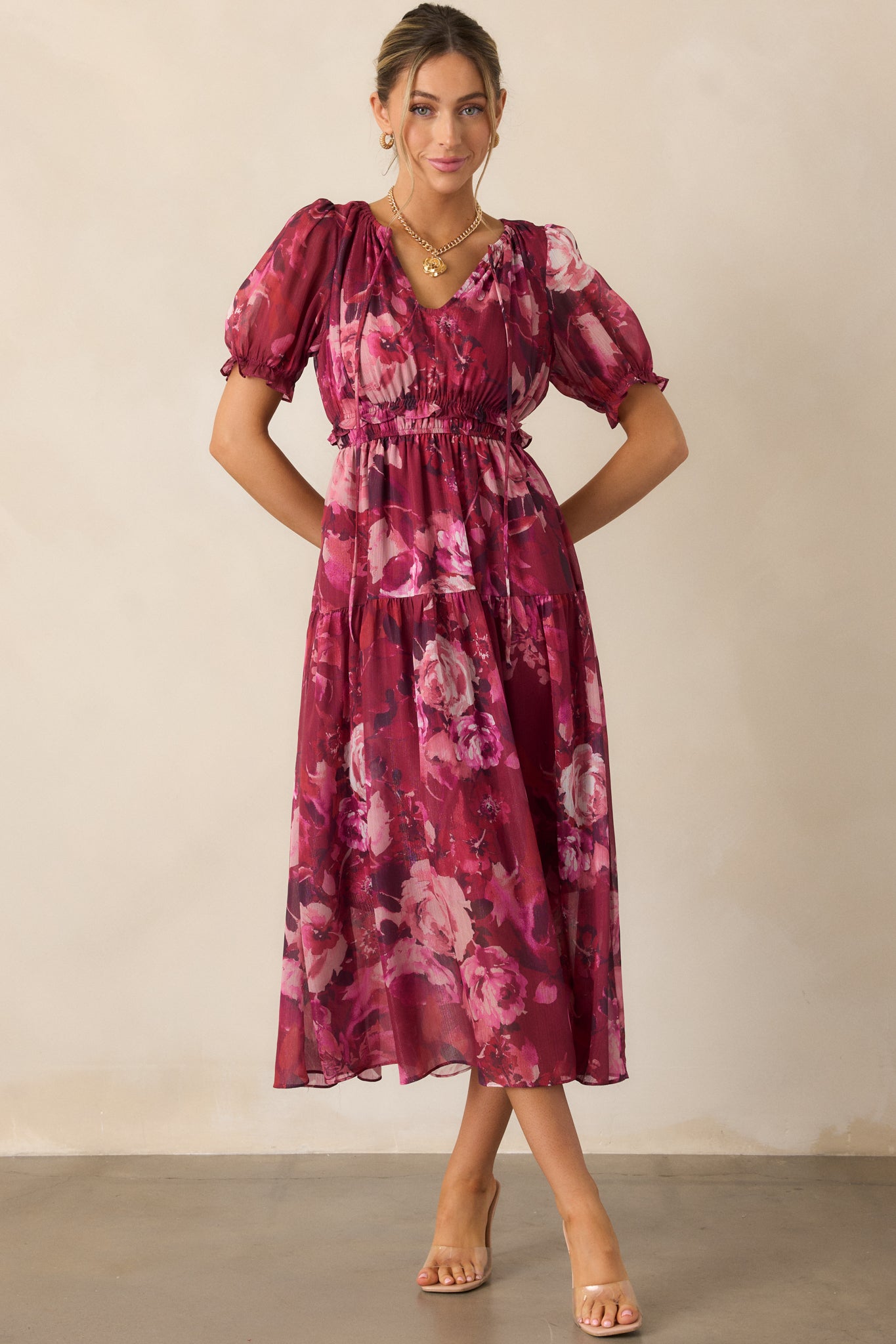 Berry Floral Maxi Dress - All Dresses | Red Dress