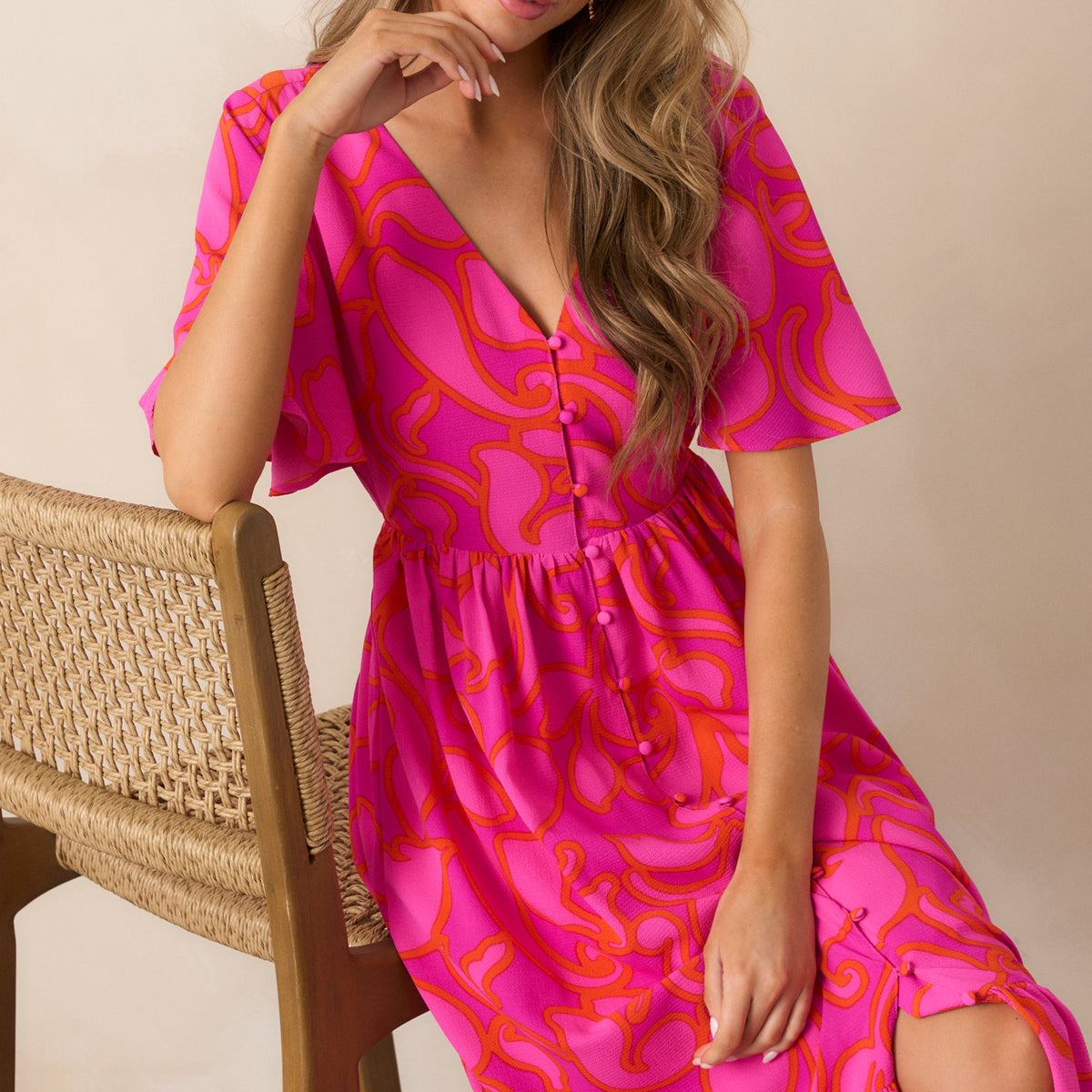knee length dresses for ladies Caroline Garden Romance Magenta Floral Print Maxi Dress
